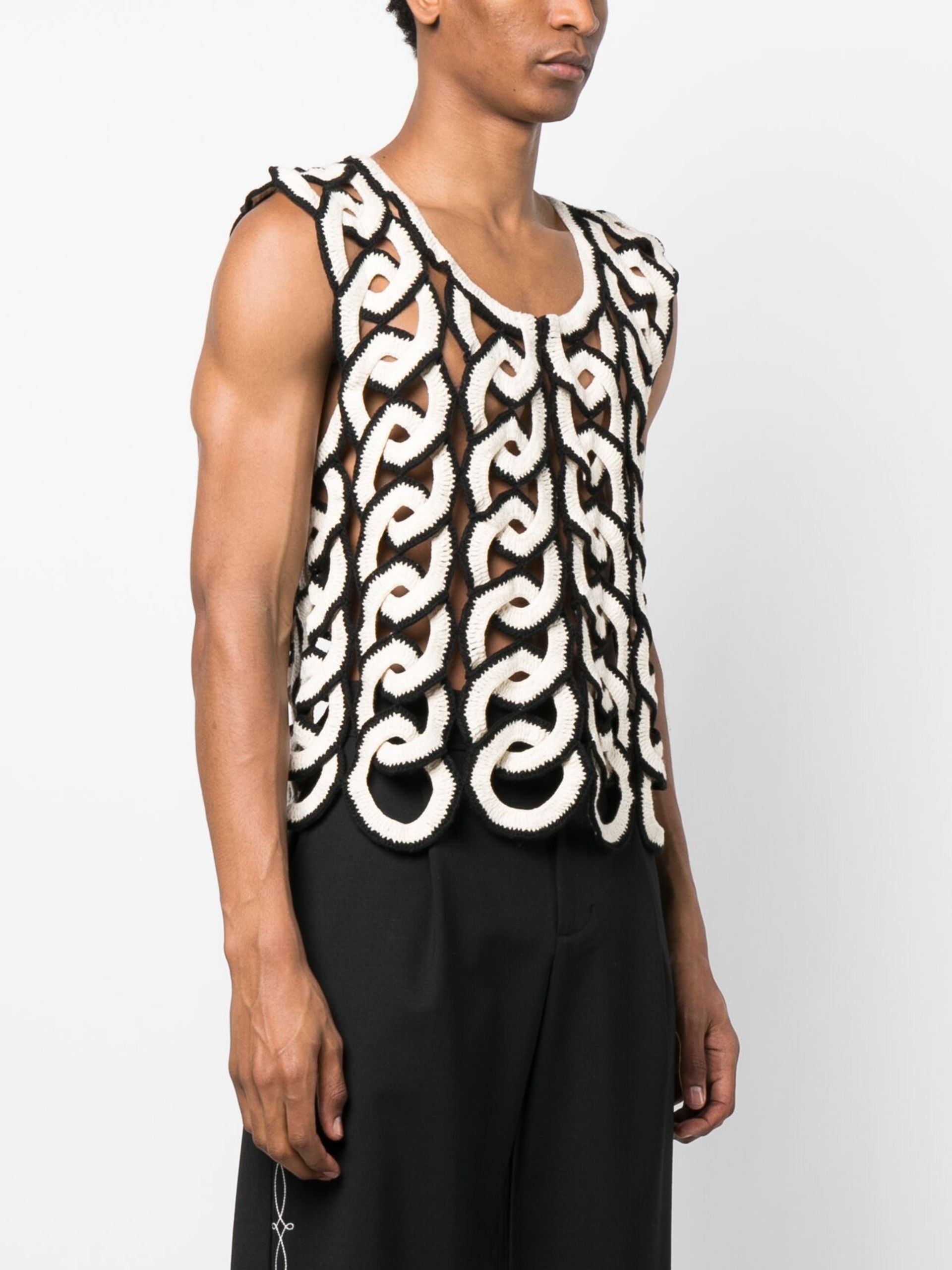 Black Sleeveless Crochet Vest - 3