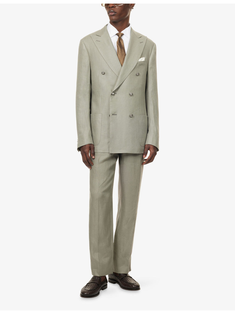 CORNELIANI Double-Breasted Peak-Lapel Linen Jacket outlook
