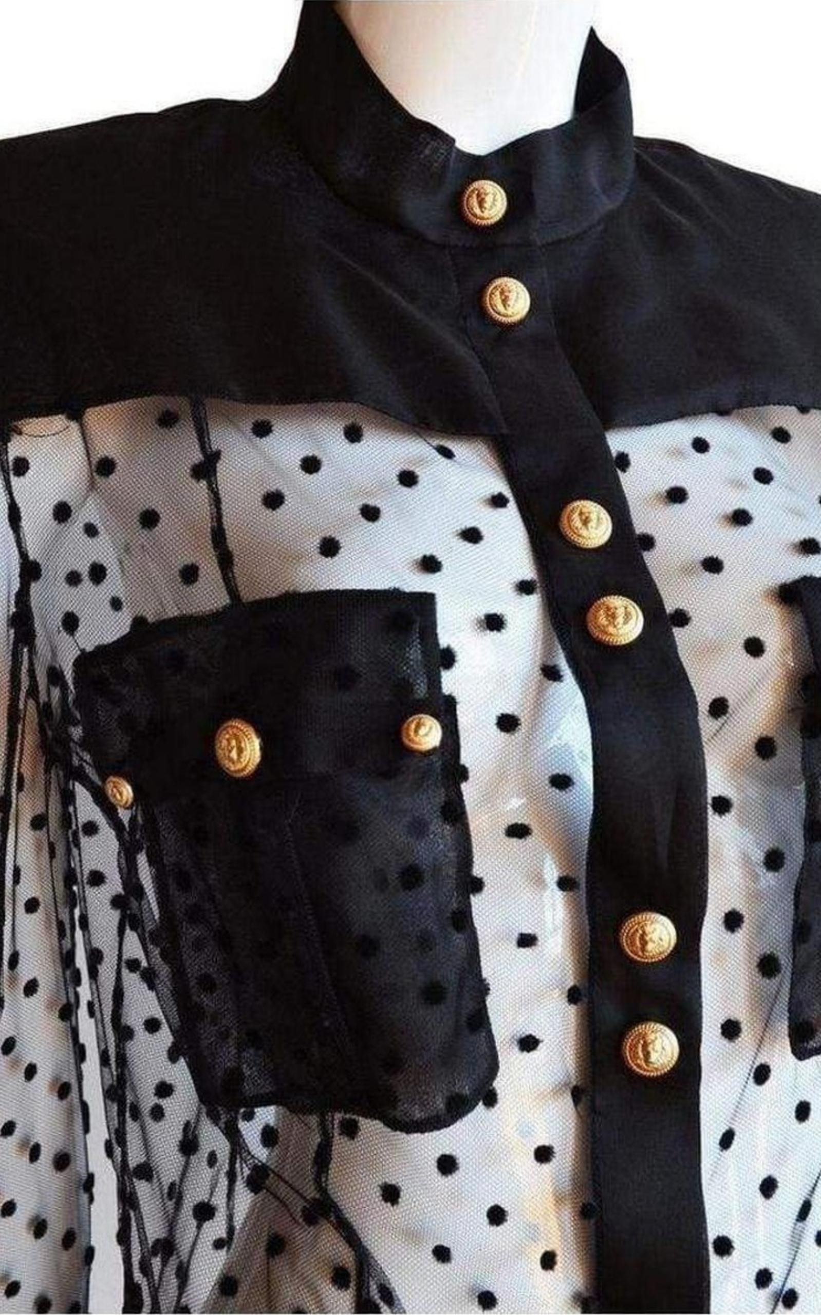Long Sleeve Black Polka Dot Silk Shirt - 5