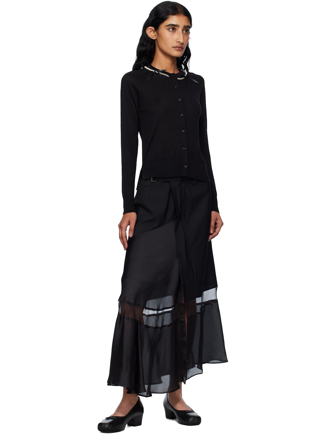 Black Pearl & Chain Bow Cardigan - 4