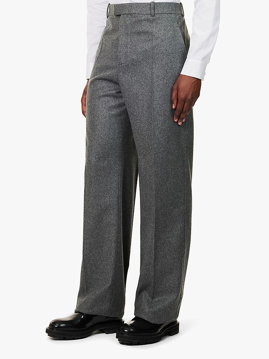 Brushed-texture pressed-crease straight-leg regular-fit wool trousers - 3