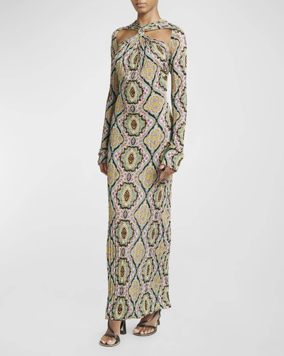 Etro Twisted Cutout Medallion-Print Long-Sleeve Rib Knit Maxi Dress outlook