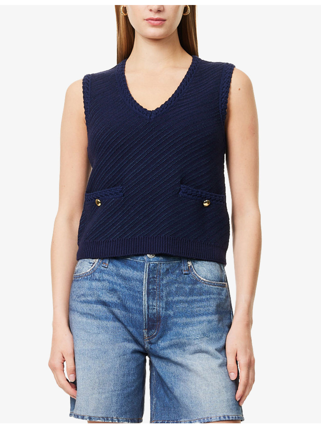 Claire V-Neck Stretch-Cotton Blend Vest - 3