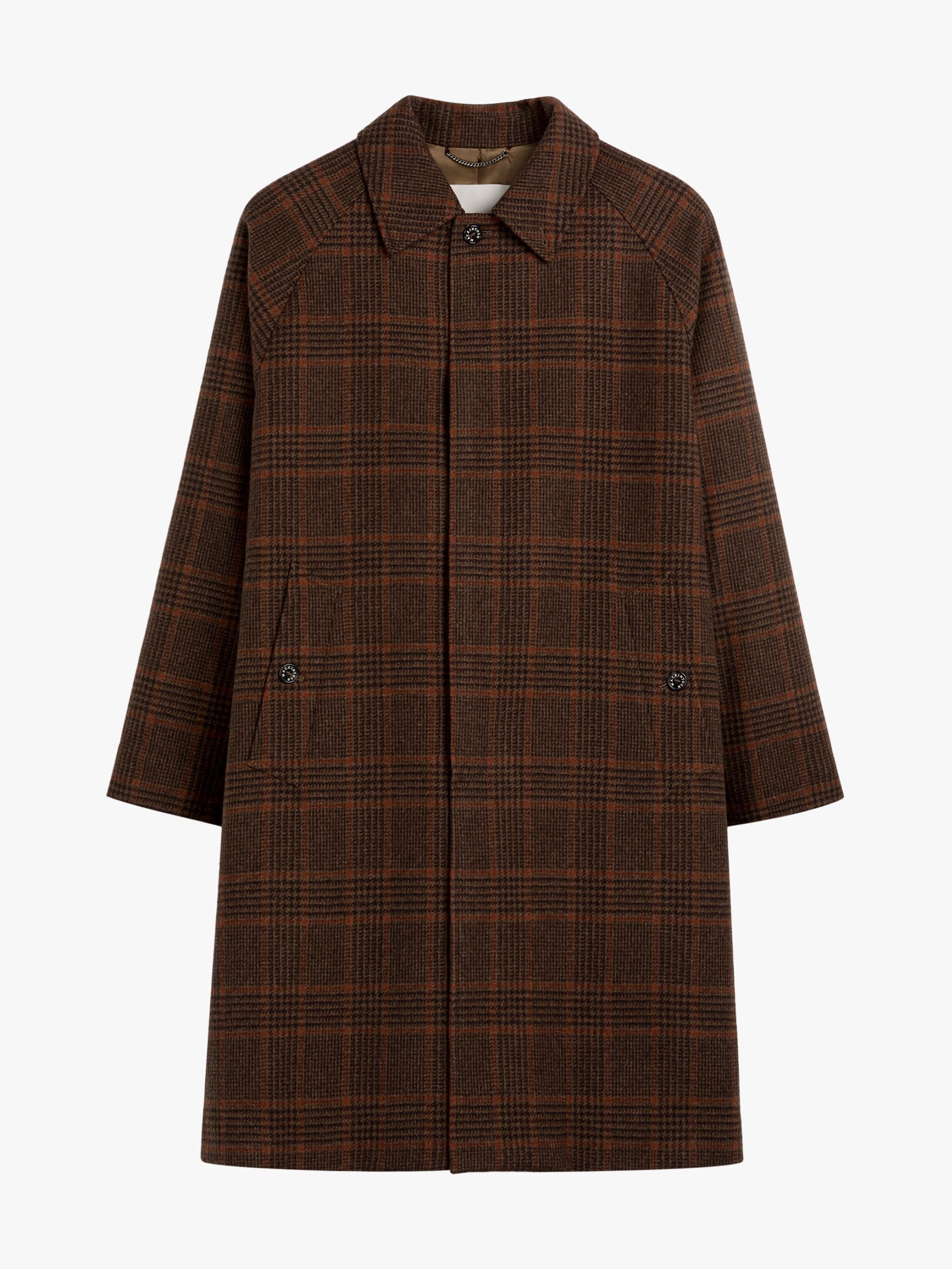 BELFORD BROWN X ORANGE CHECK WOOL BALMACAAN COAT - 5