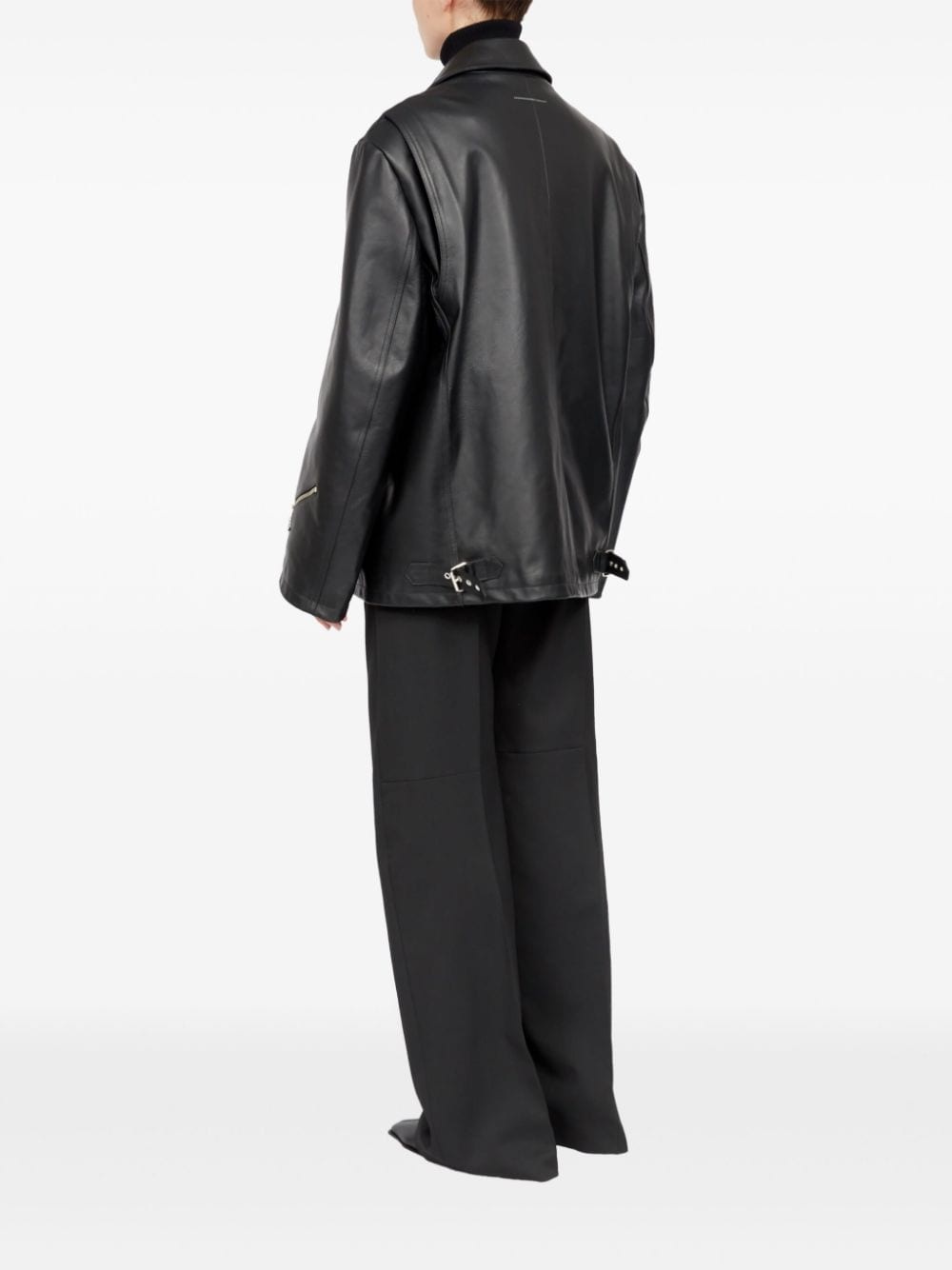 zip-detailing leather jacket - 5