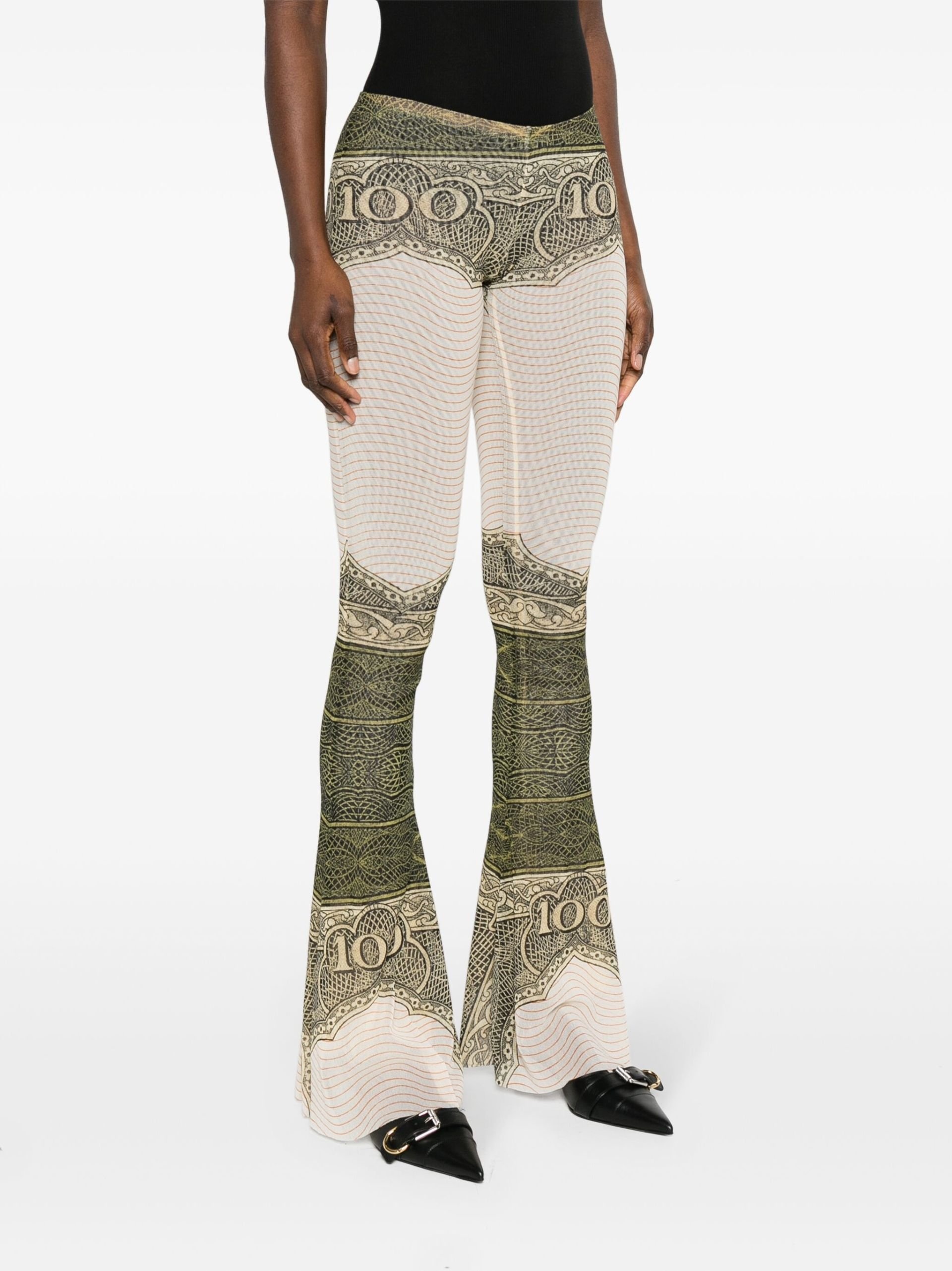 White The Cartouche-Print Flared Trousers - 3