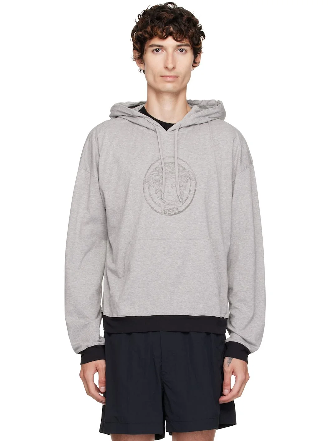 Gray Printed Cotton-Jersey Hoodie - 1