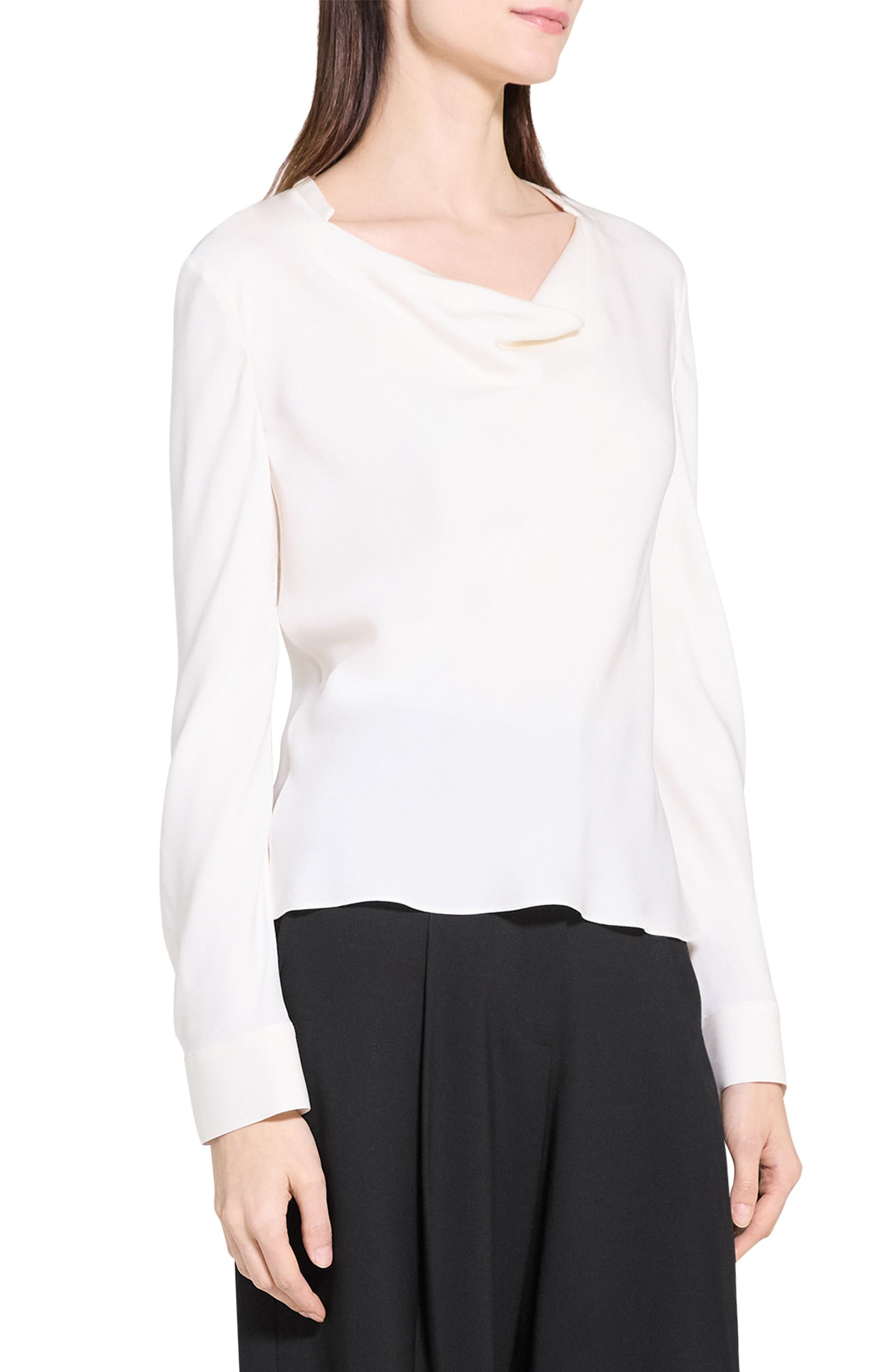 Theory Cowl Neck Silk Top in Ivory at Nordstrom - 3