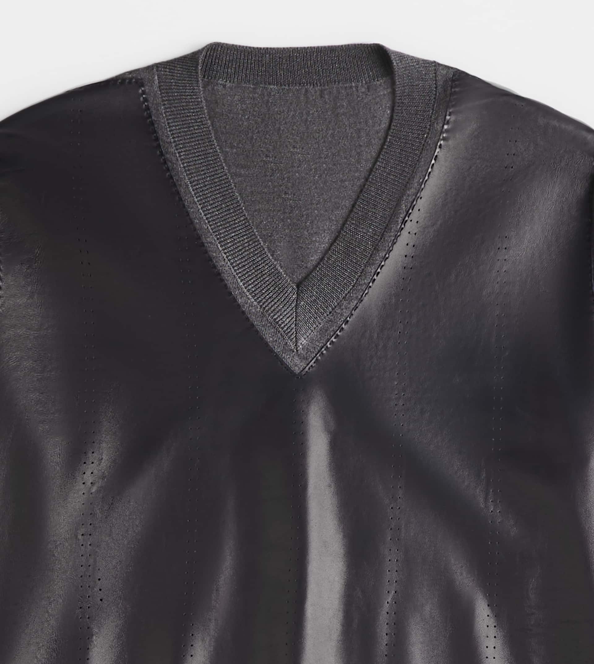 V-NECK PULLOVER WITH LEATHER INSERTS - GREY - 7