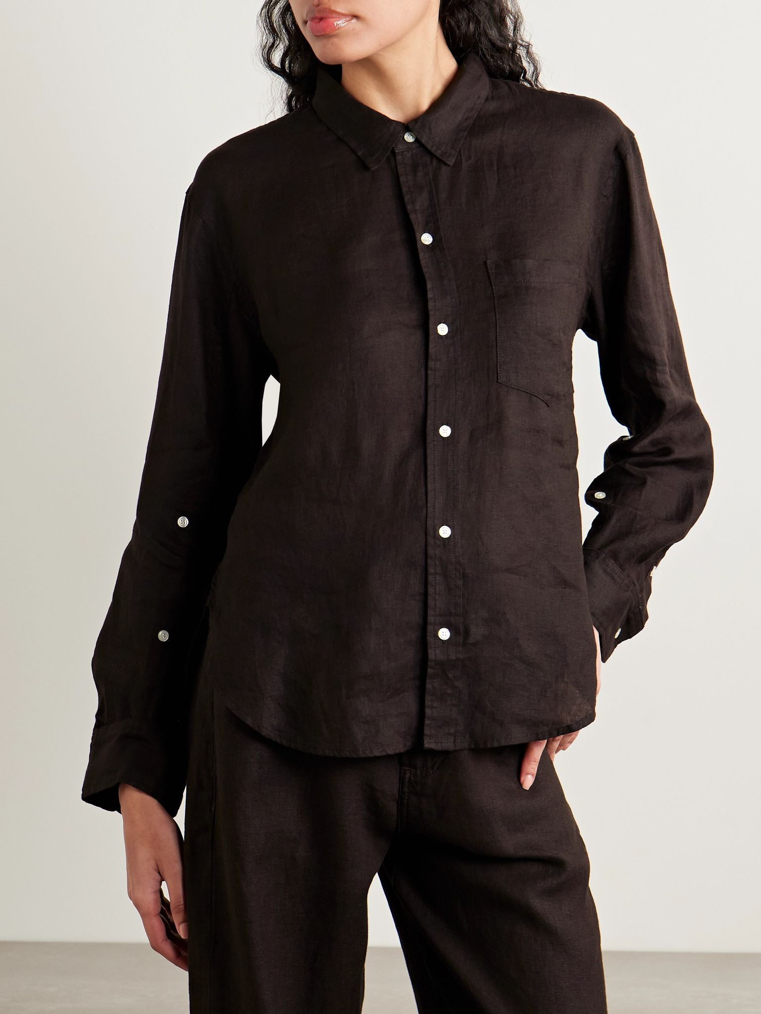 Kayla Shrunken linen shirt Brown - 3