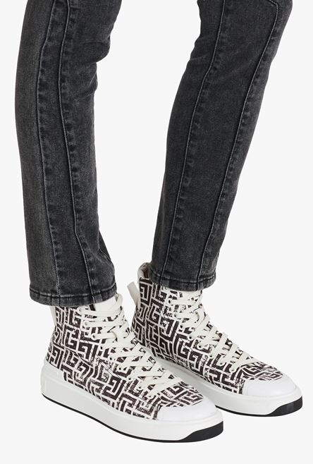 White and black monogram canvas B-Court high-top sneakers - 8