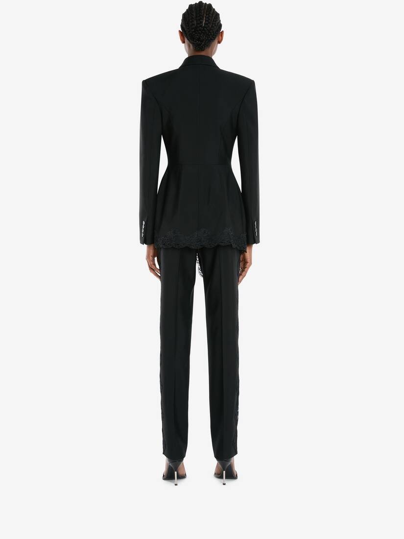 Double-breasted Wool Jacket in Black - 4