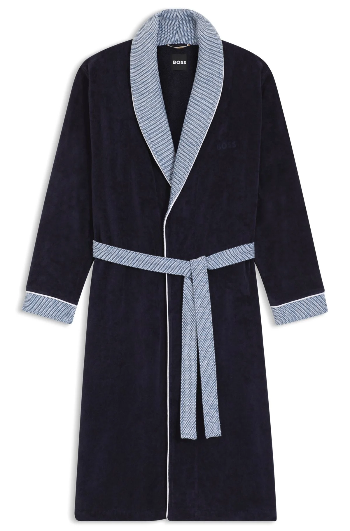 NAVY COTTON-VELVET DRESSING GOWN WITH EMBROIDERED LOGO - 1