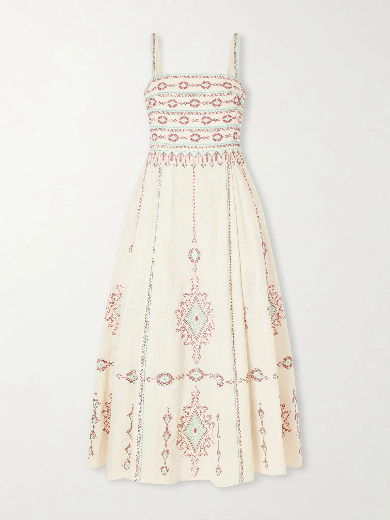 Aneeda Astragal Mare embroidered linen cotton-blend midi dress Cream - 1