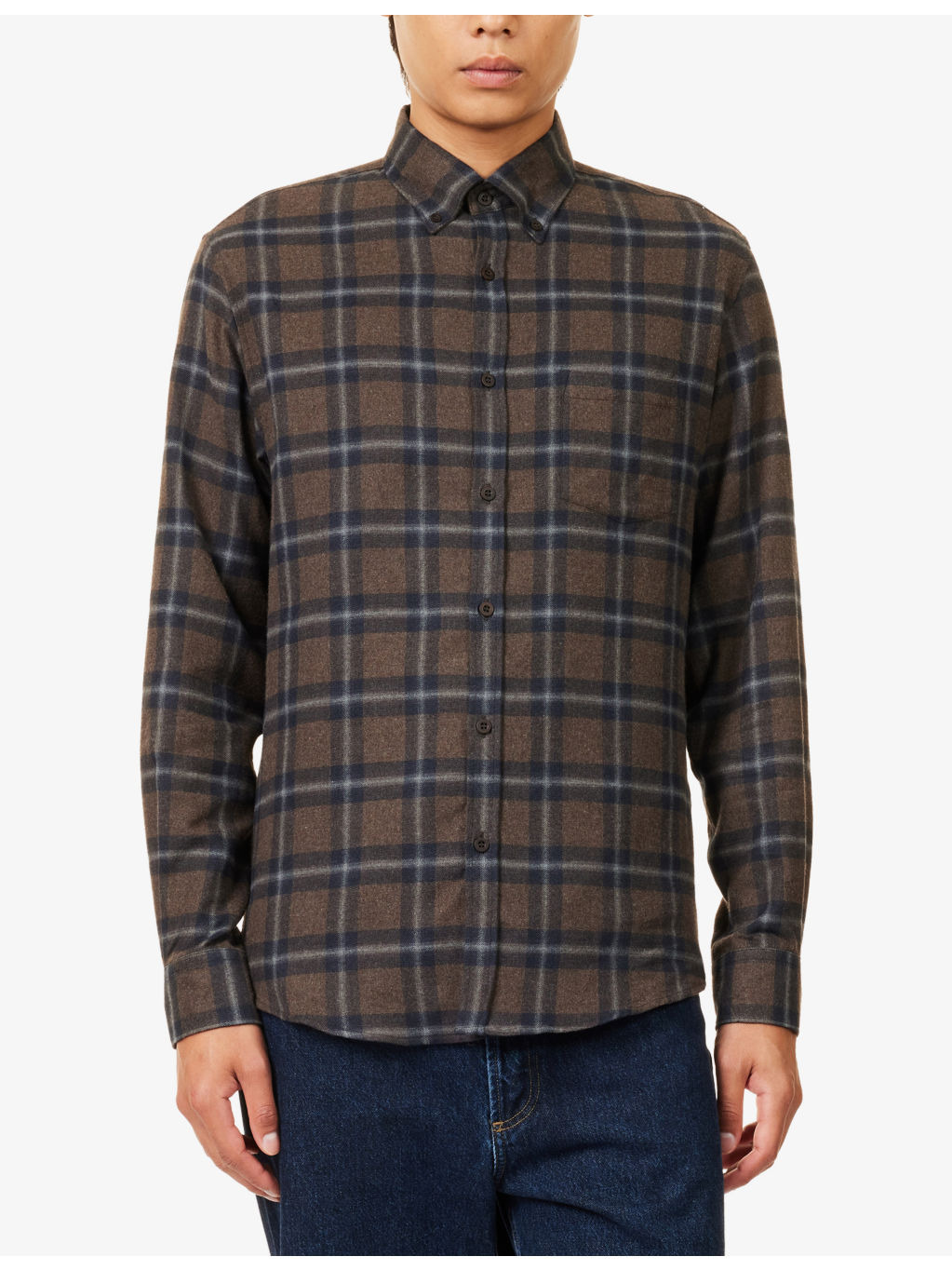 Brushed Checked Cotton Flannel Shirt - 3