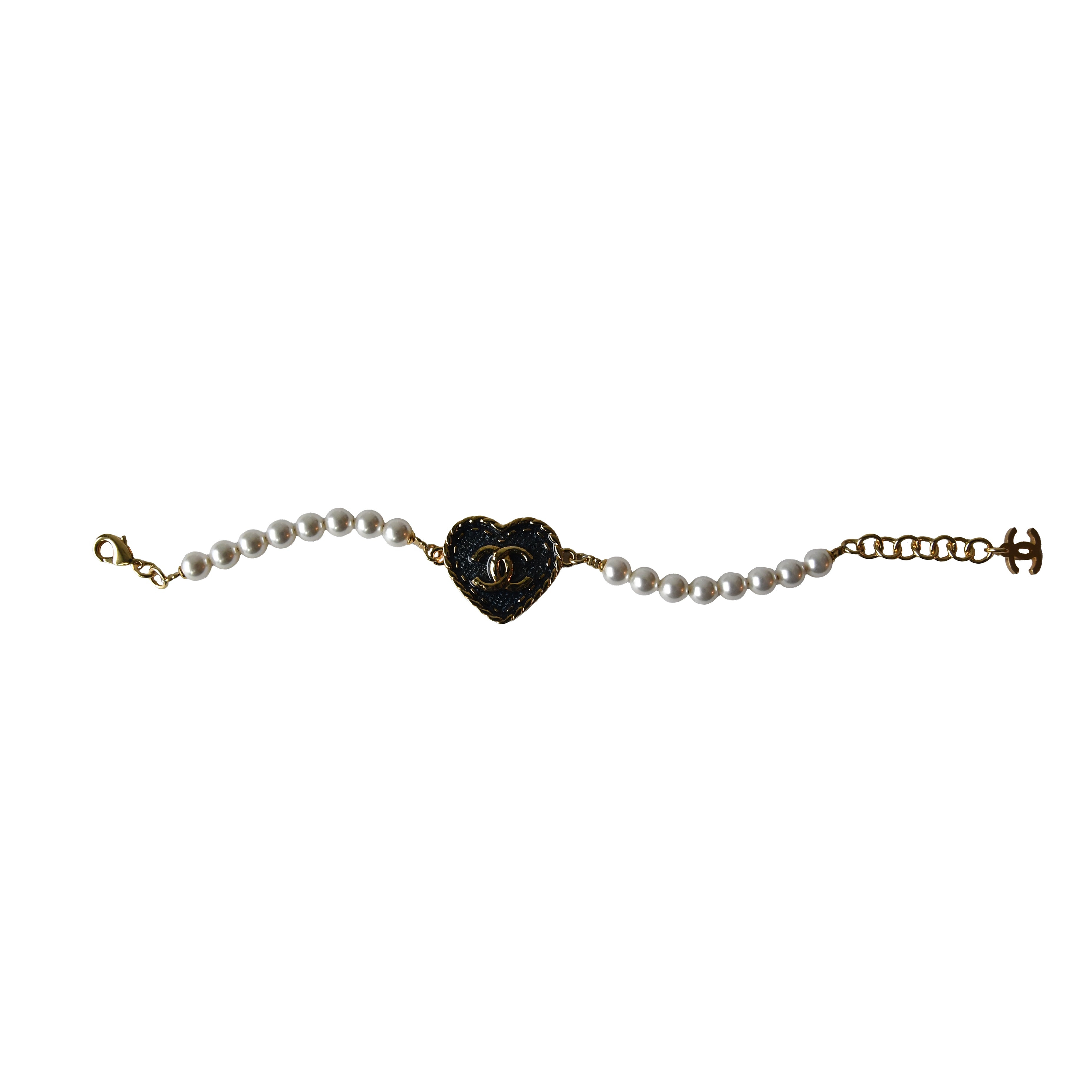 Chanel CC Heart Metal Denim Bracelet Gold Blue Pearly - 2