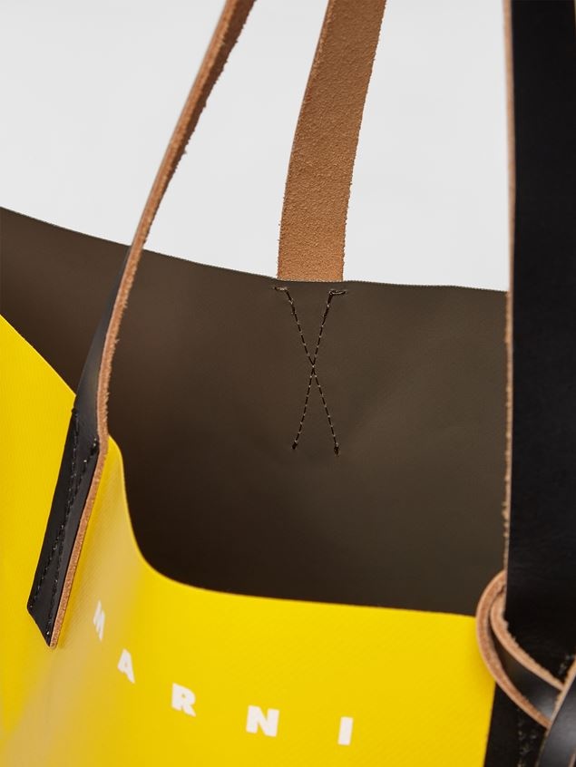 TRIBECA SHOPPING BAG IN YELLOW AND BEIGE PVC - 5