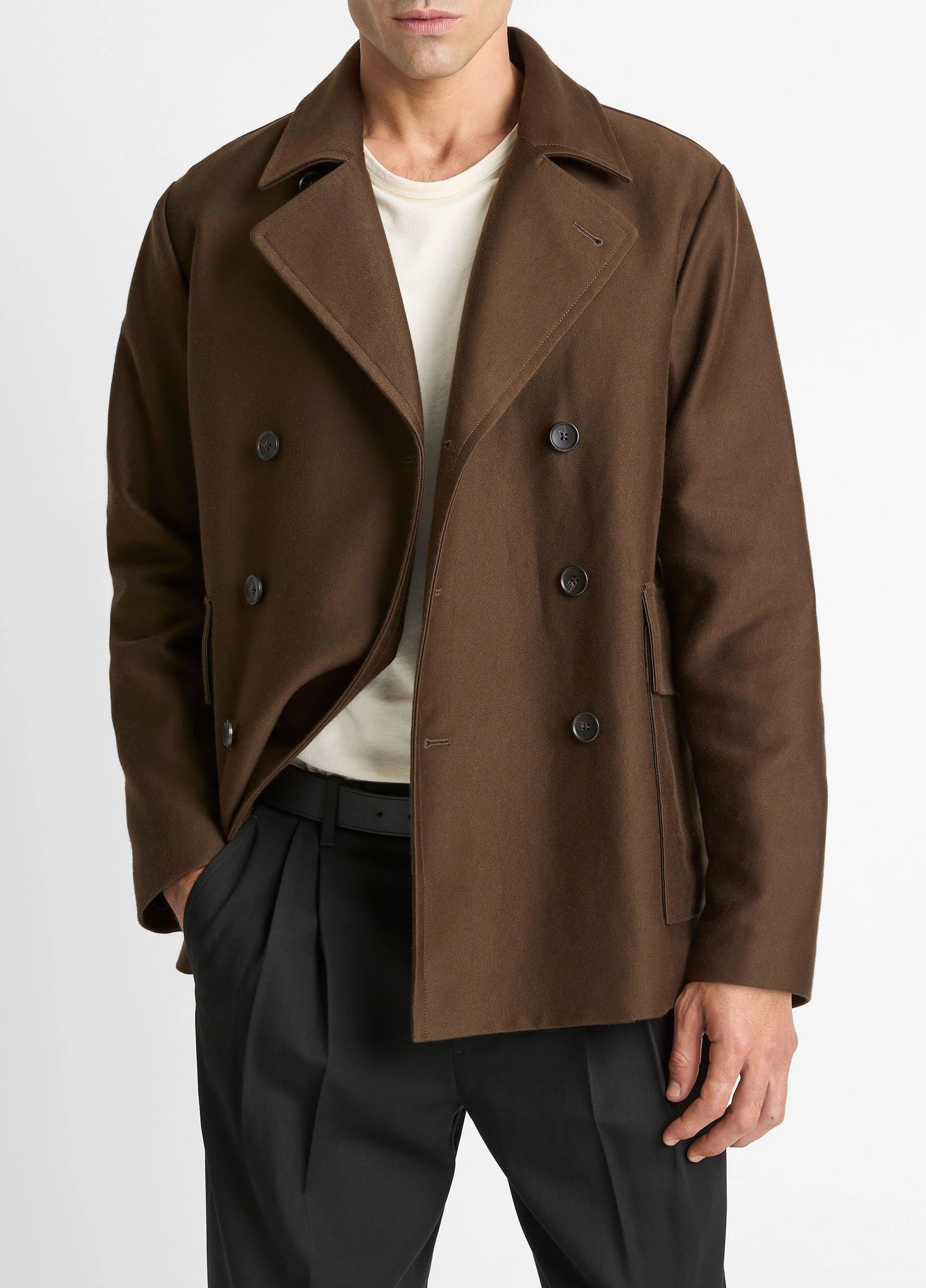 Italian Peached Cotton Peacoat - 1