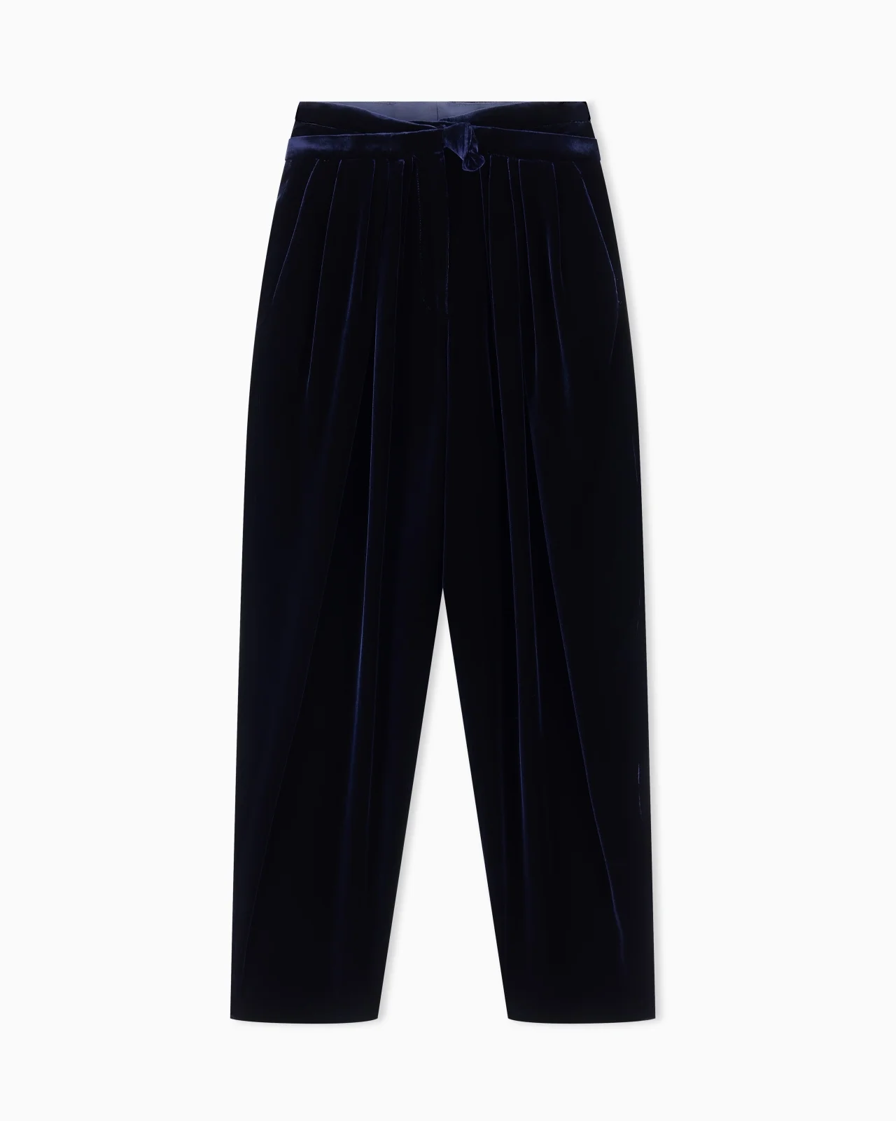 PLEATED TROUSERS IN SILK VELVET WITH WAISTBAND KNOT DETAIL - 1