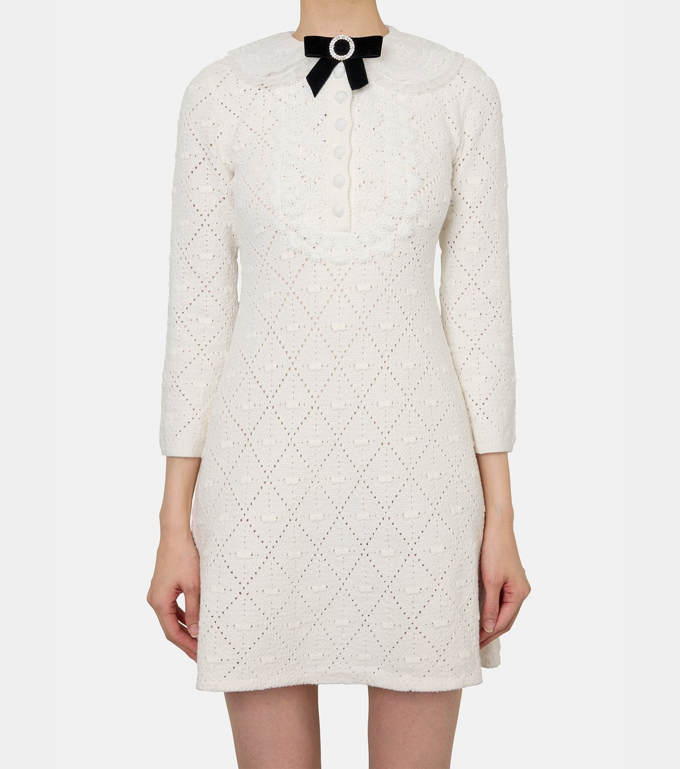 White Lace BibKnit Mini Dress - 2