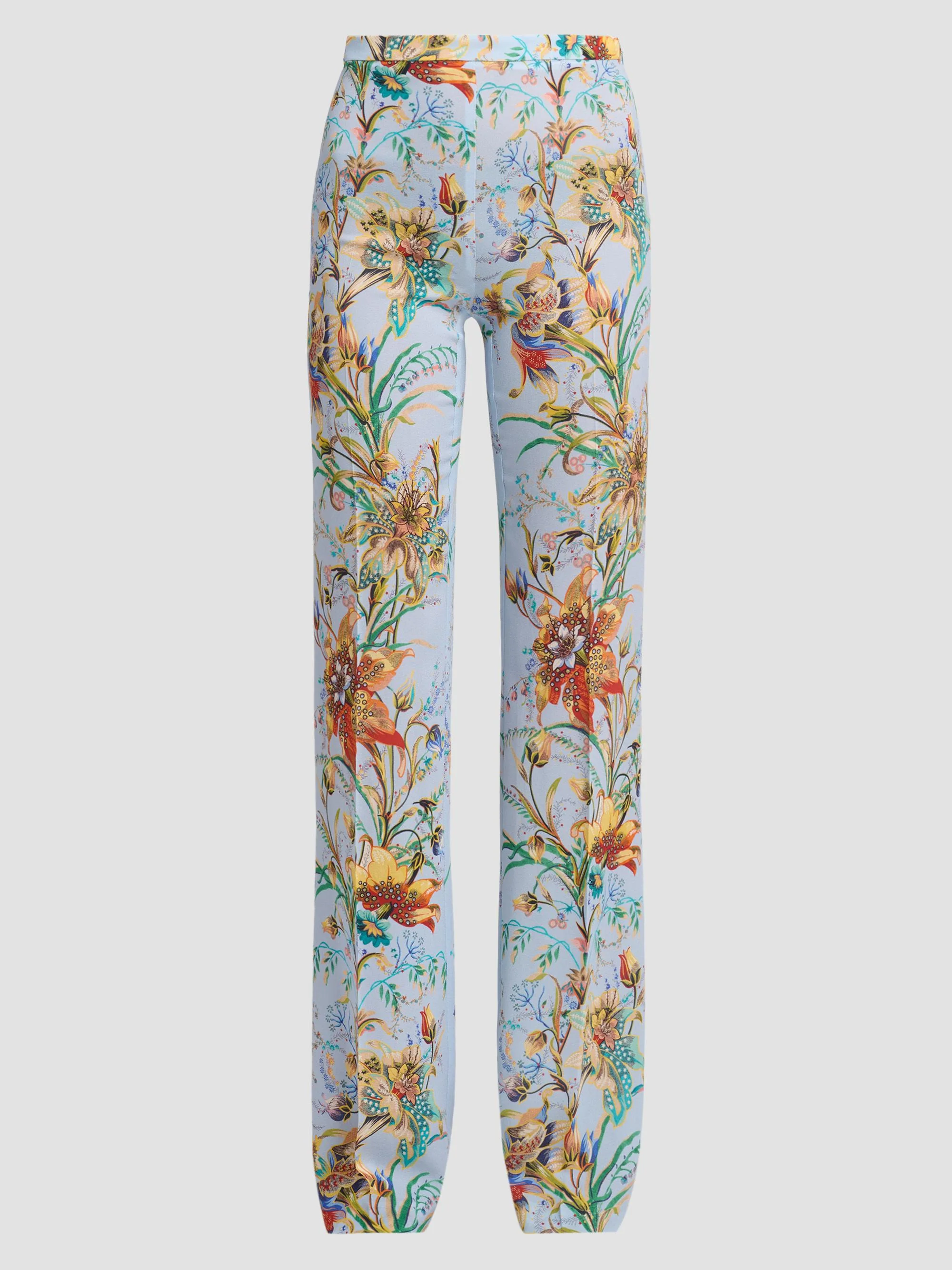 Women's Floral Print Straight-Leg Trousers - Printed Blue - 1