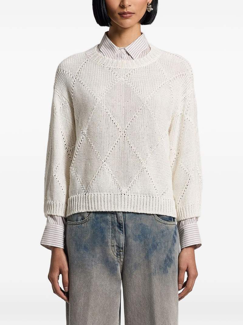 sequinned diamond-knit crew-neck sweater 1