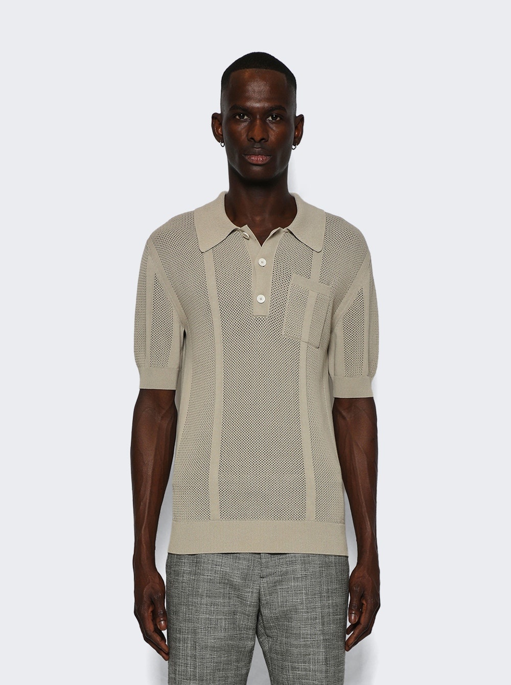 Openwork Knit Polo Shirt Lin Beige - 2