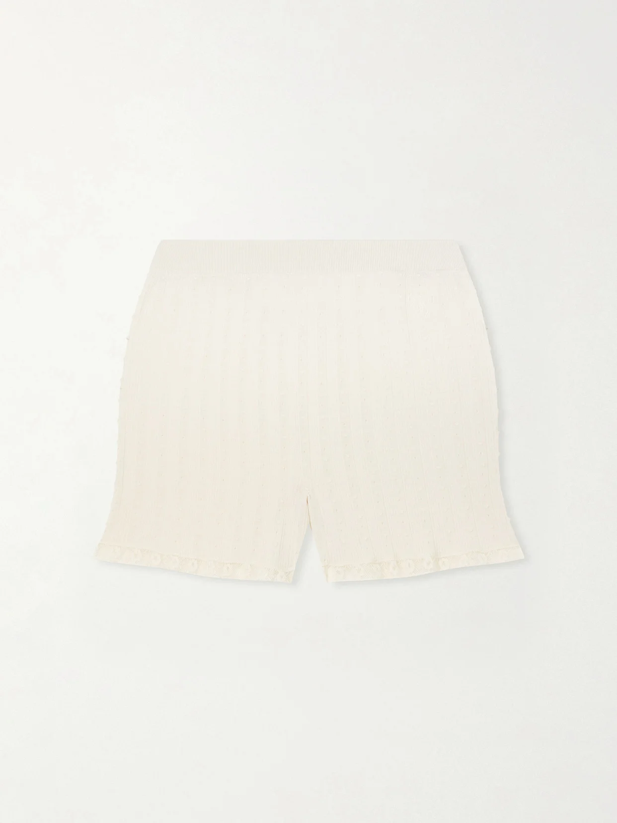Lace-trimmed Pointelle-knit Wool Mini Shorts - 1