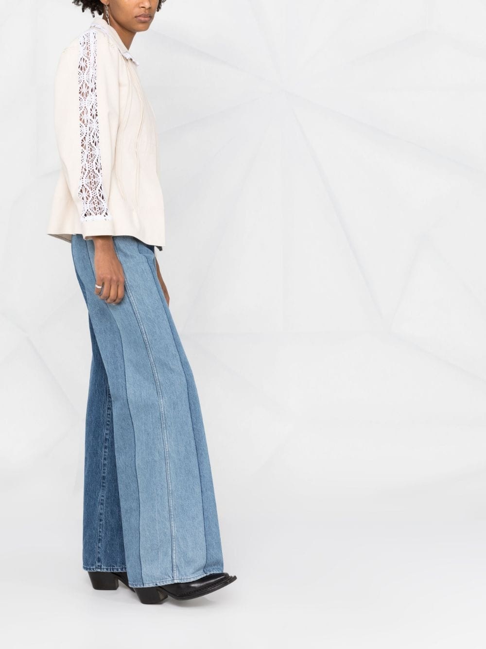 lace-trim pleat-detail fitted jacket - 6