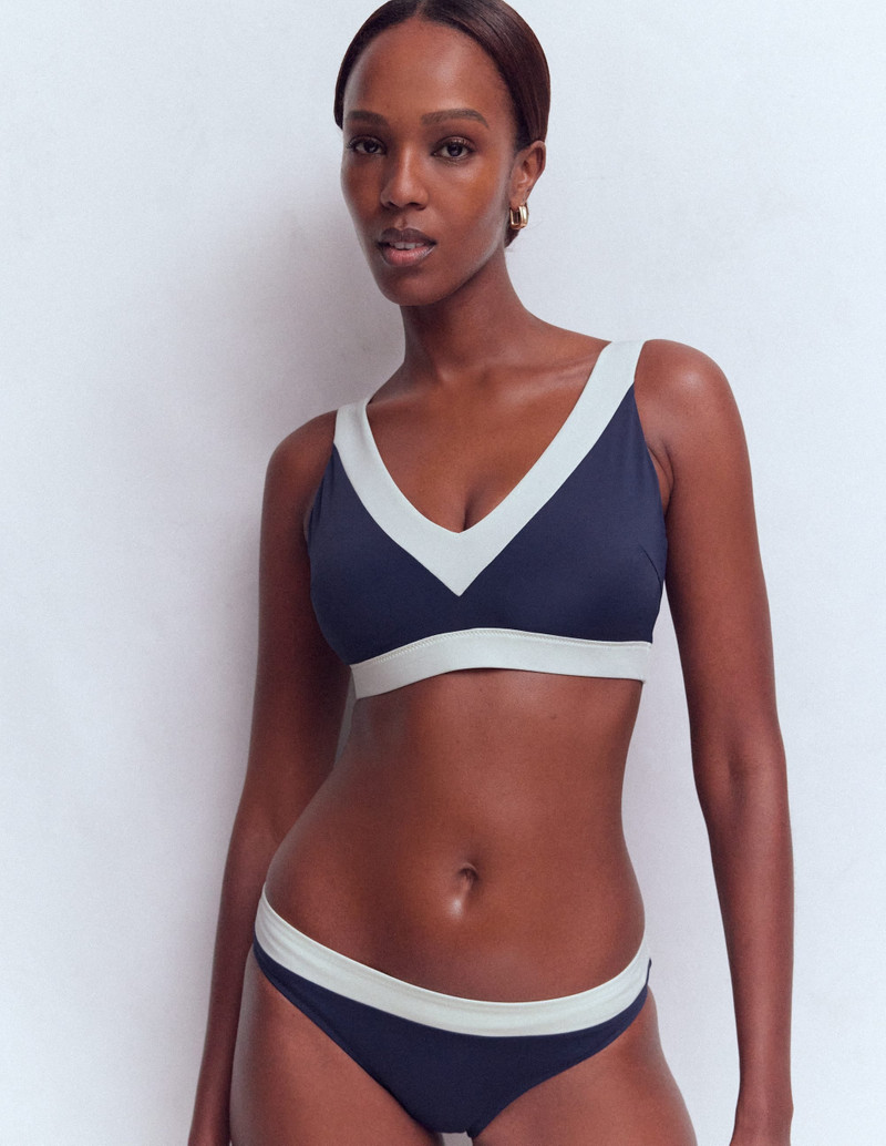 Campania Bikini Bottoms-Navy, Ivory Colourblock - 1