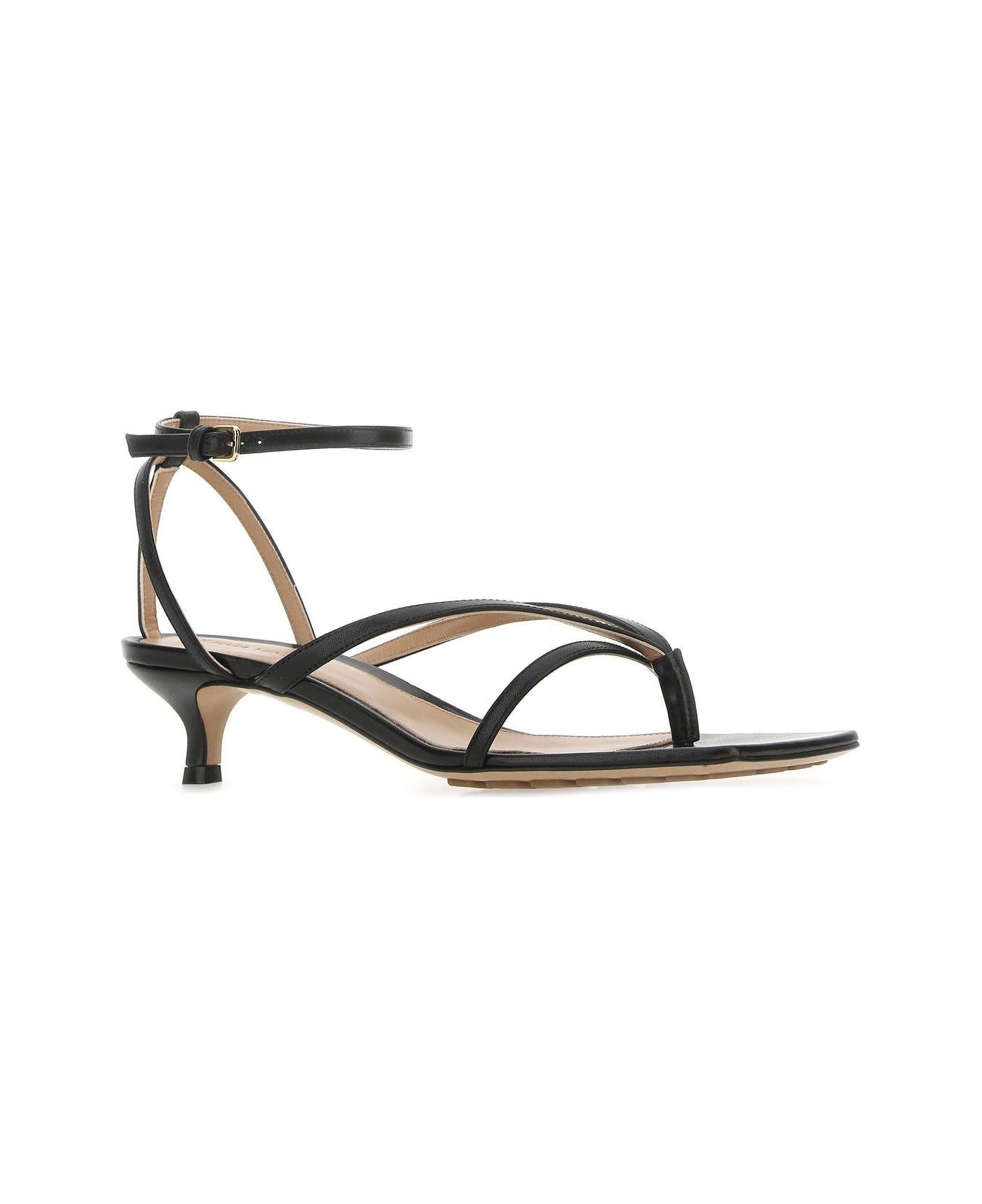 Black Leather Stretch Sandals - 2