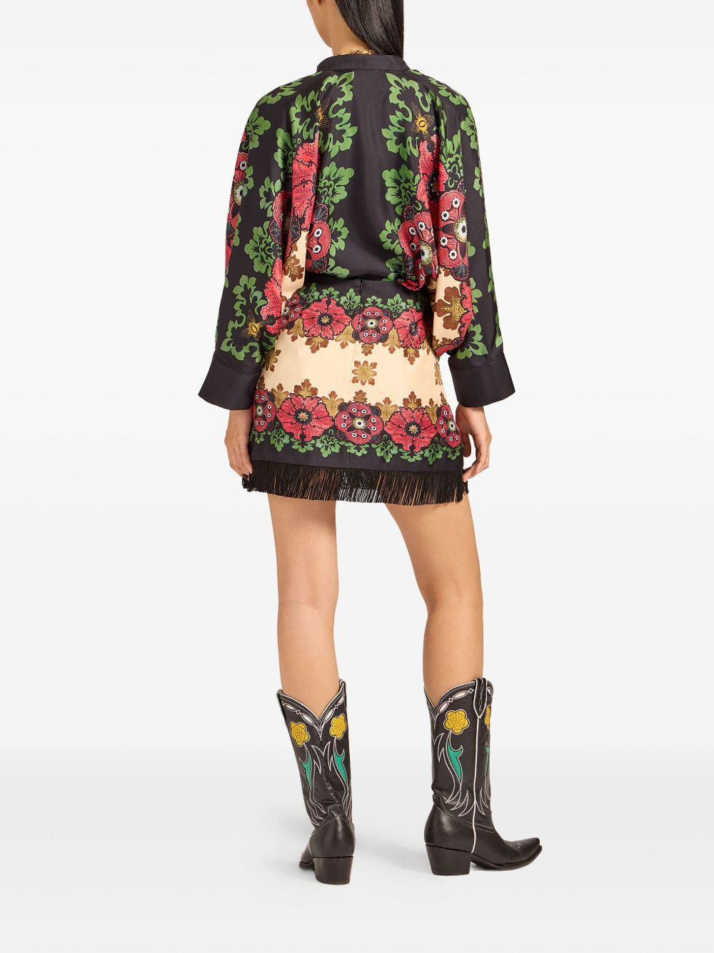 floral-print fringed skirt - 3