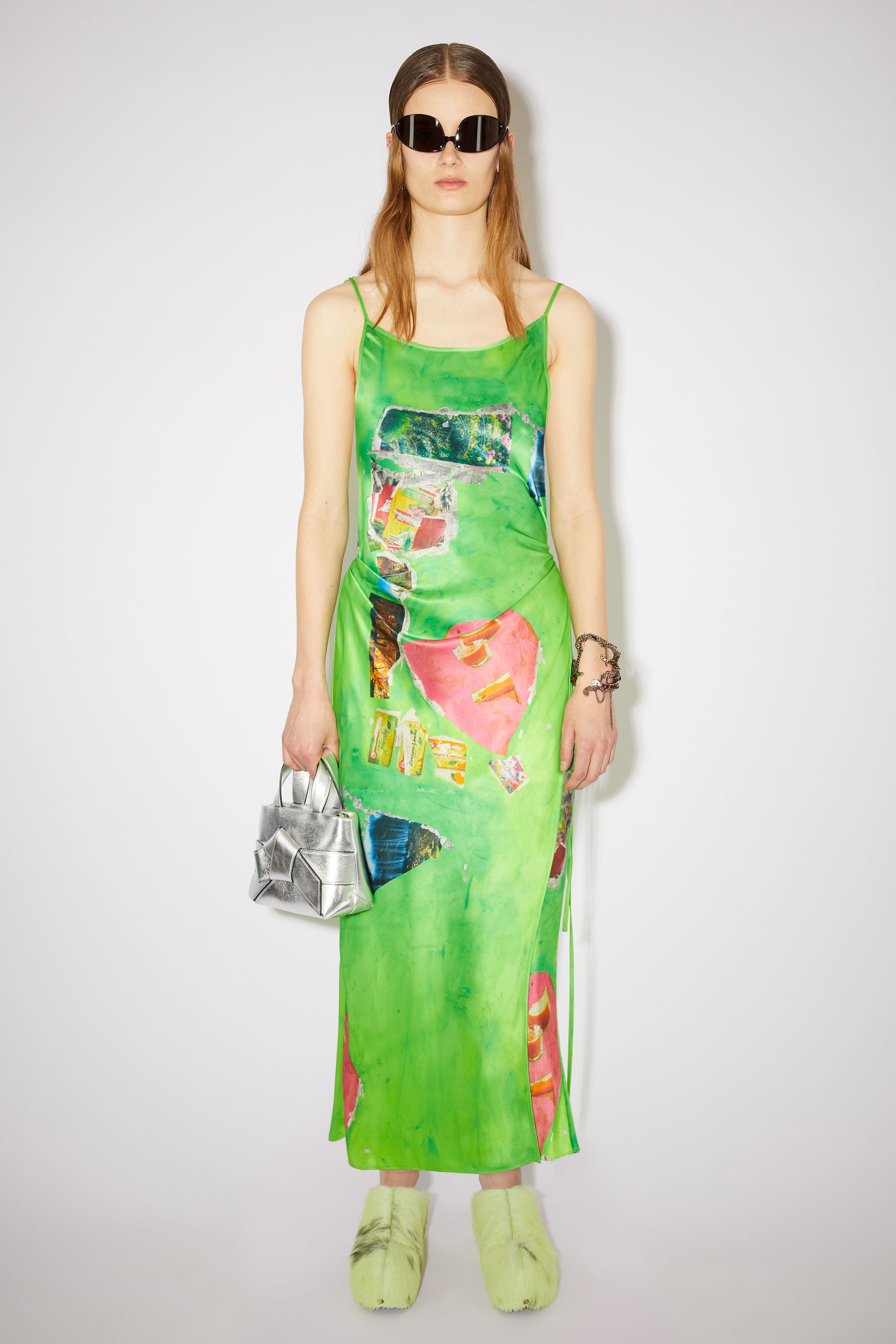 Digital print satin dress - Green/multi - 2