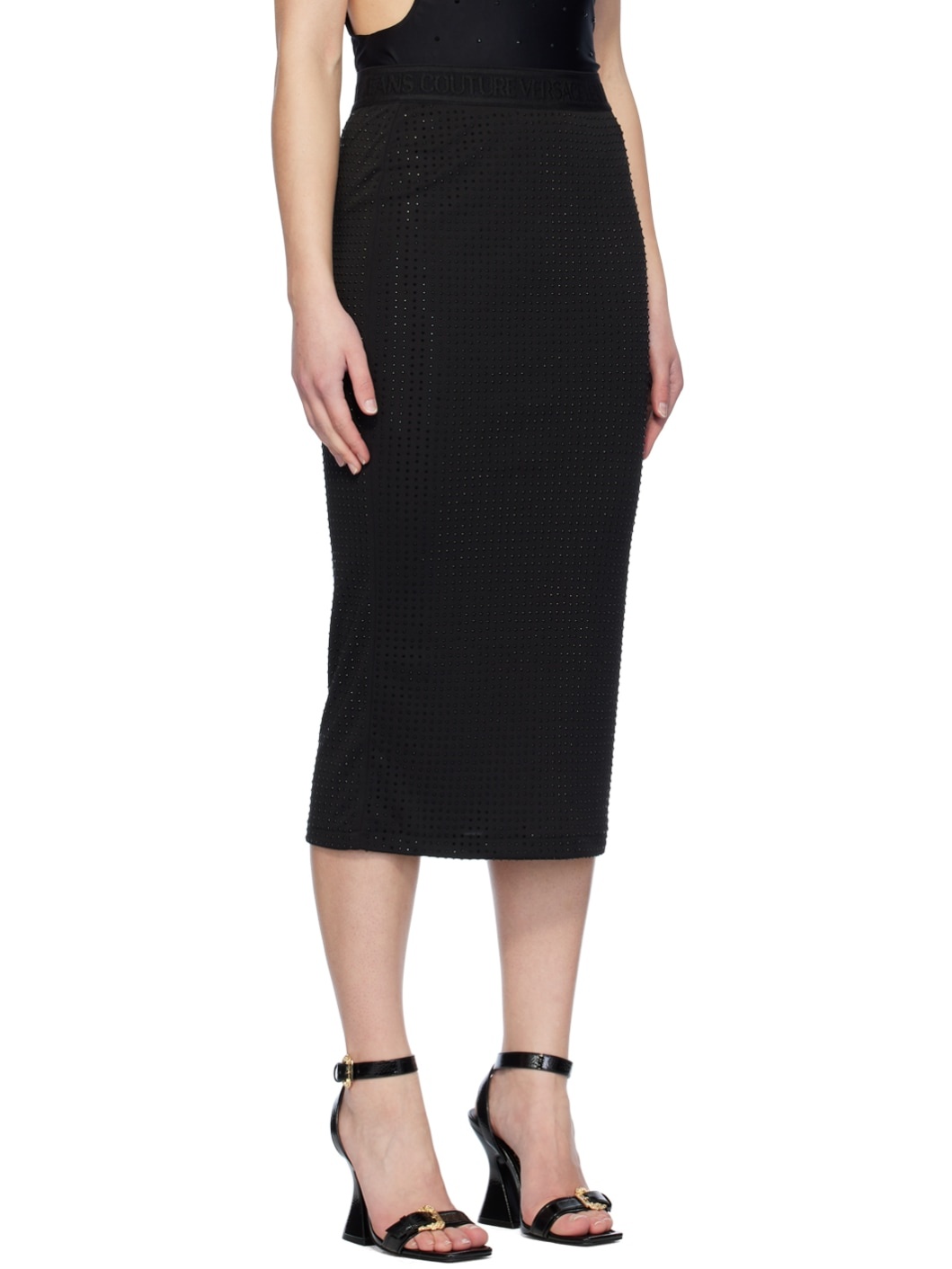 Black Crystal-Cut Midi Skirt - 2