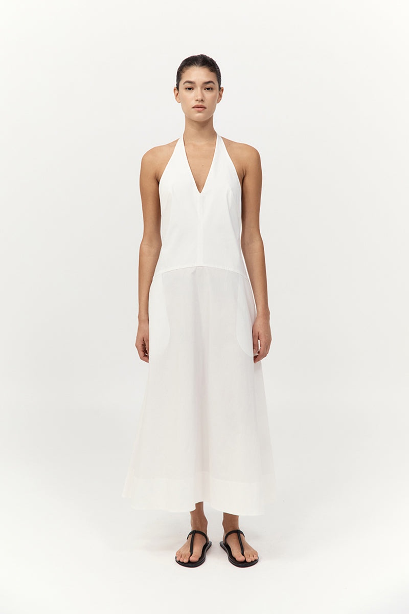 Halter Plunge Dress - White - 2