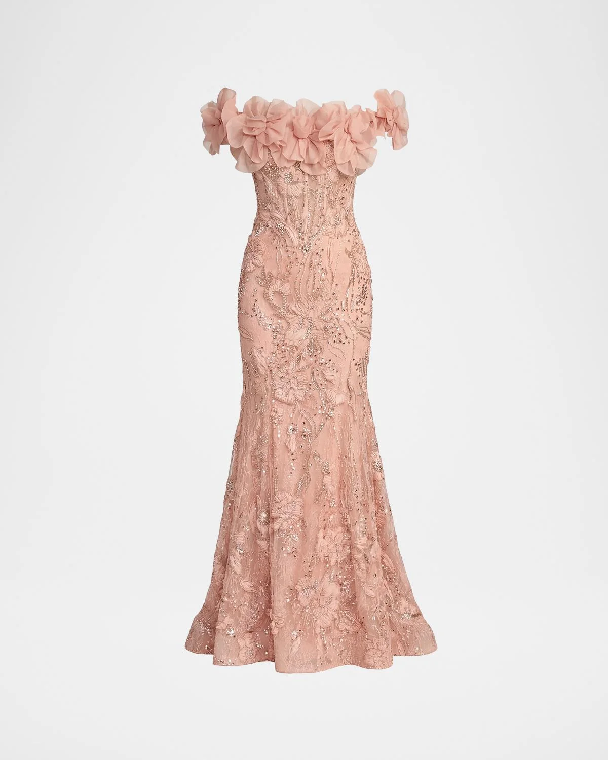 Floral Embroidered Trumpet Gown - 1