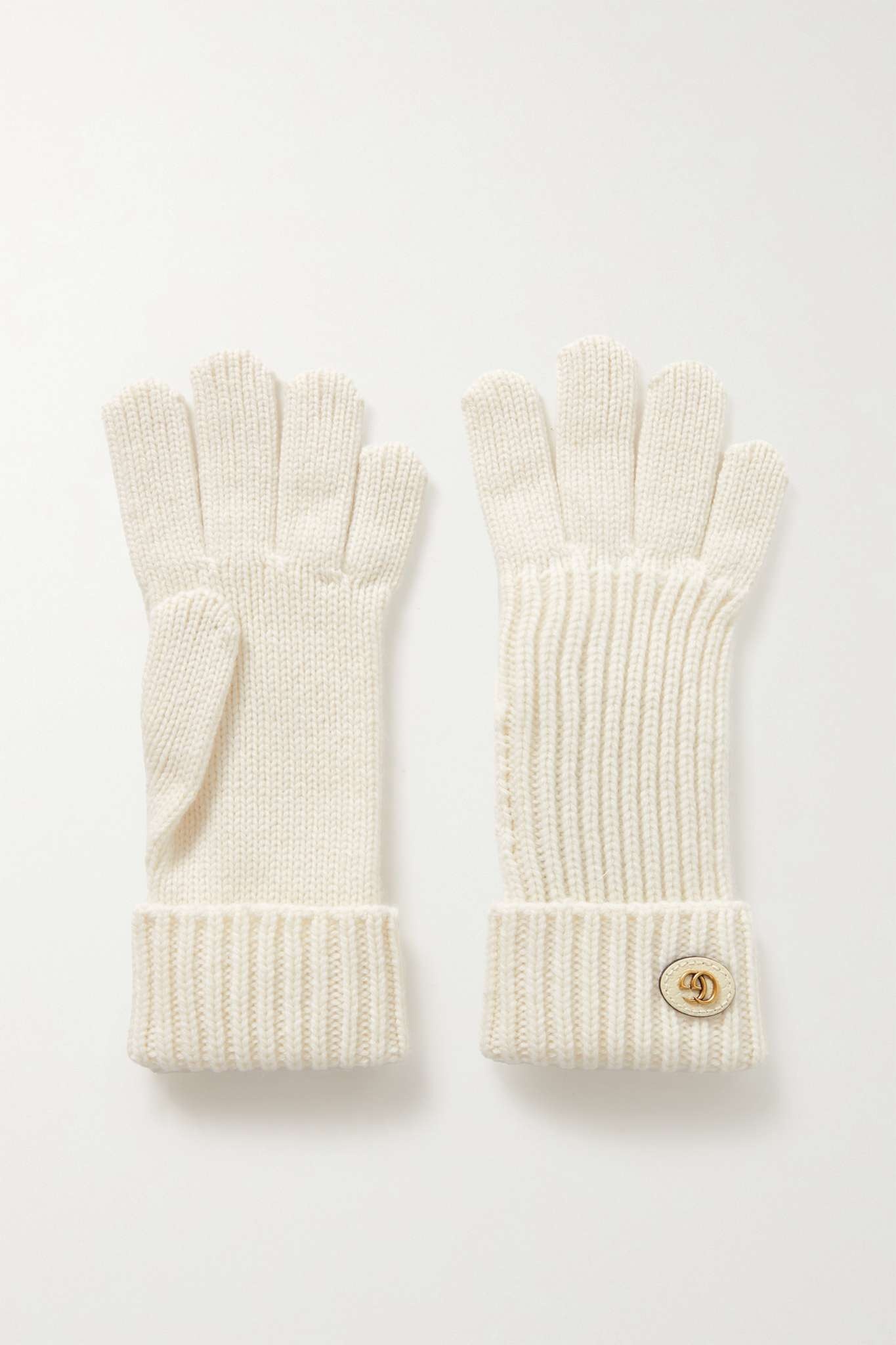 Embellished leather-trimmed wool and cashmere-blend gloves - 1