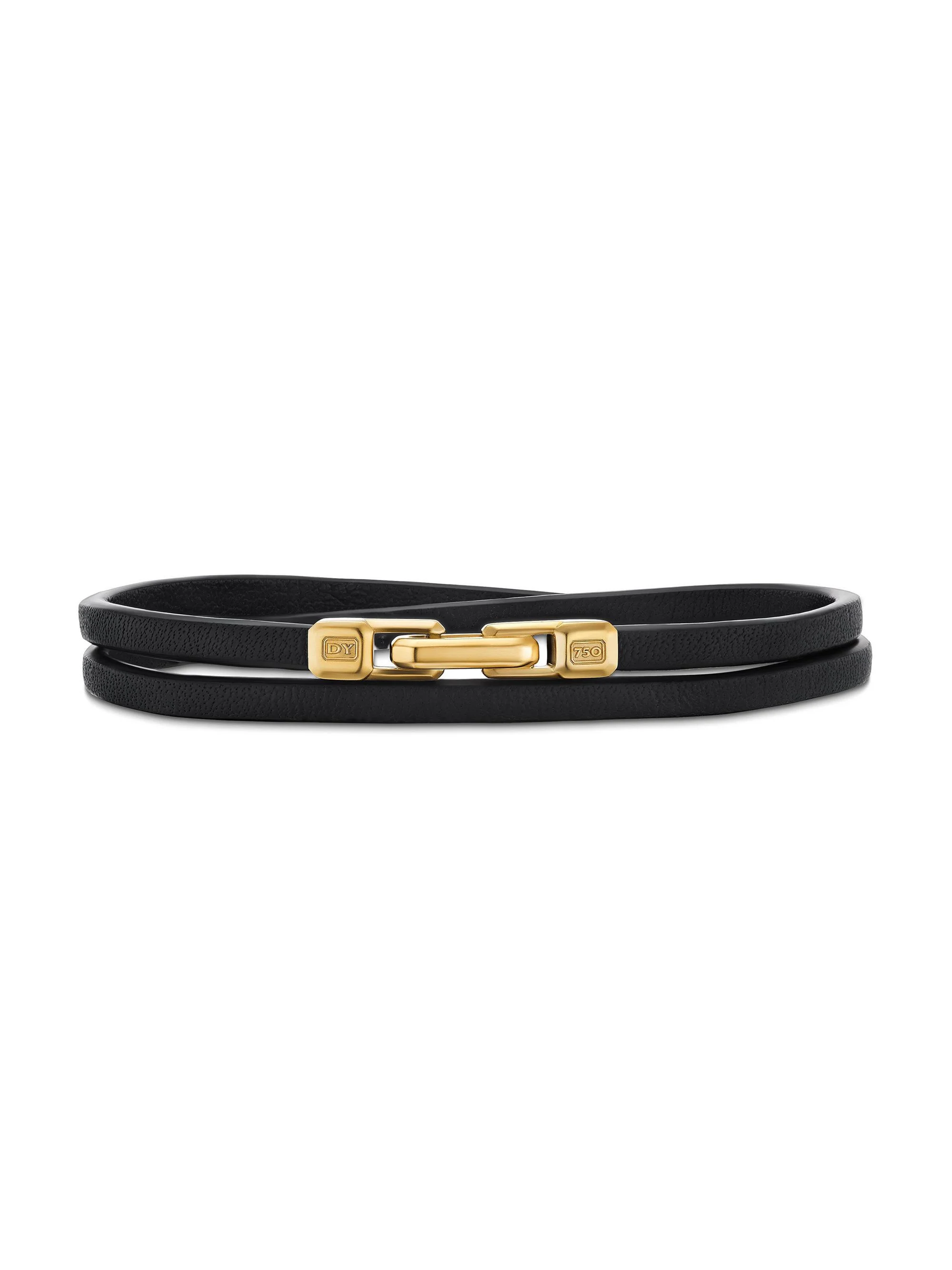 Men's Streamline Double Wrap Bracelet in Black Leather - Black - 1