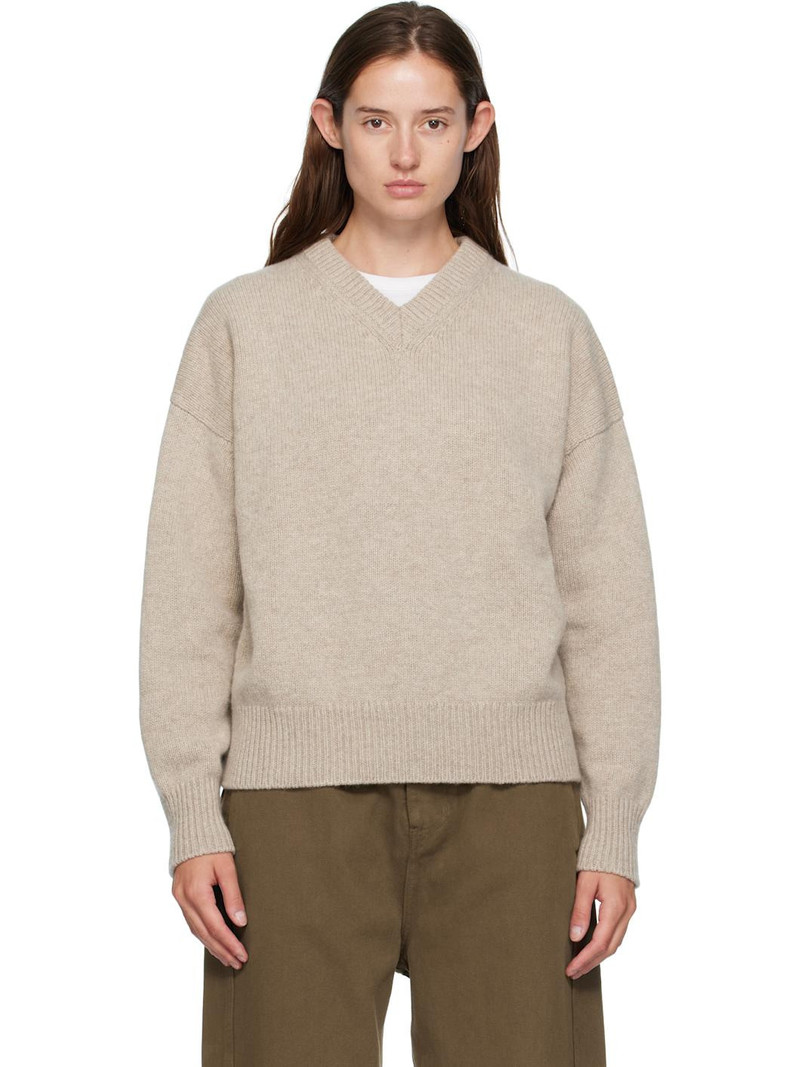Beige Balla Slouch V-Neck Sweater 1