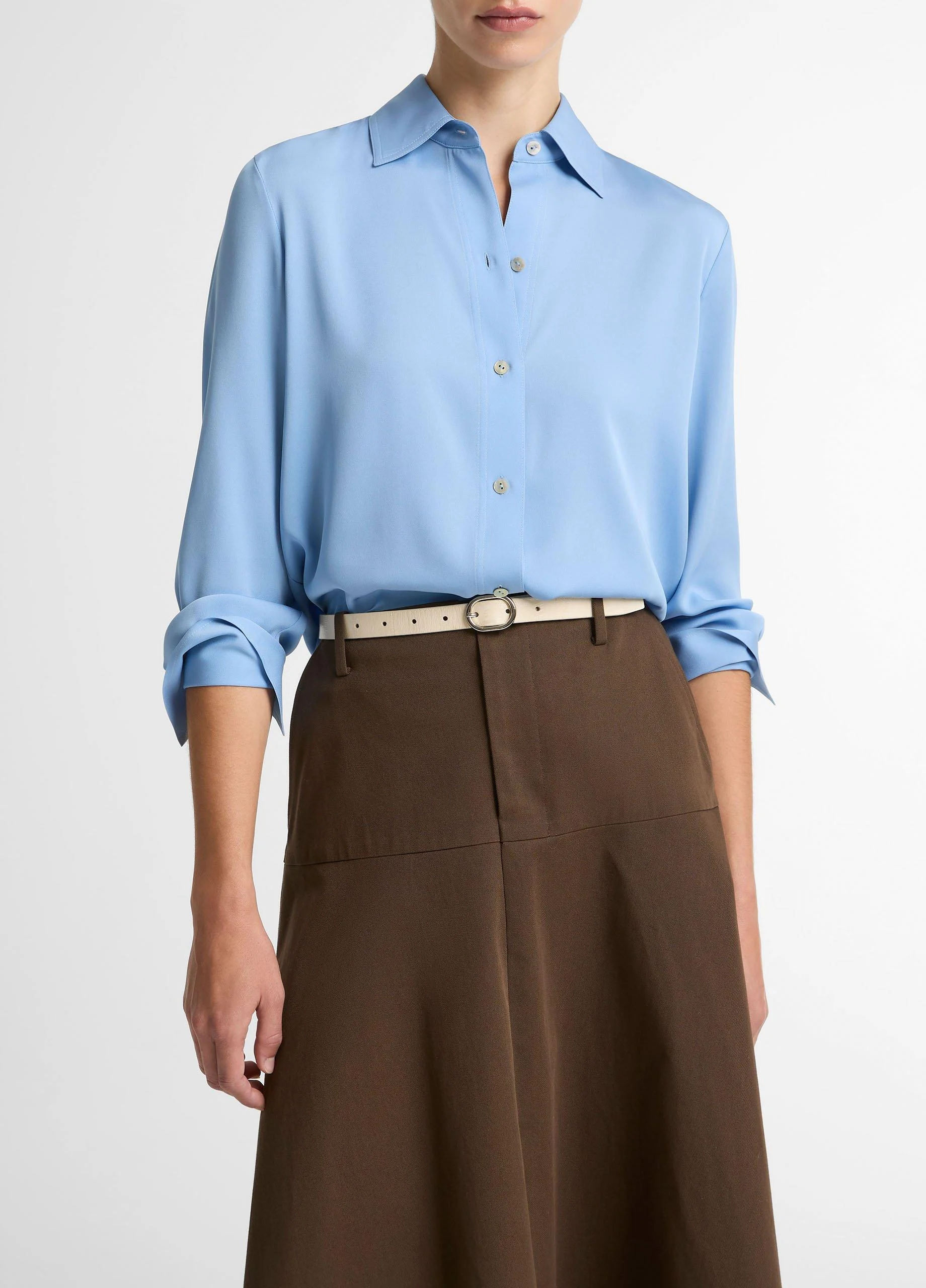 Stretch-Silk Button-Front Blouse - 1