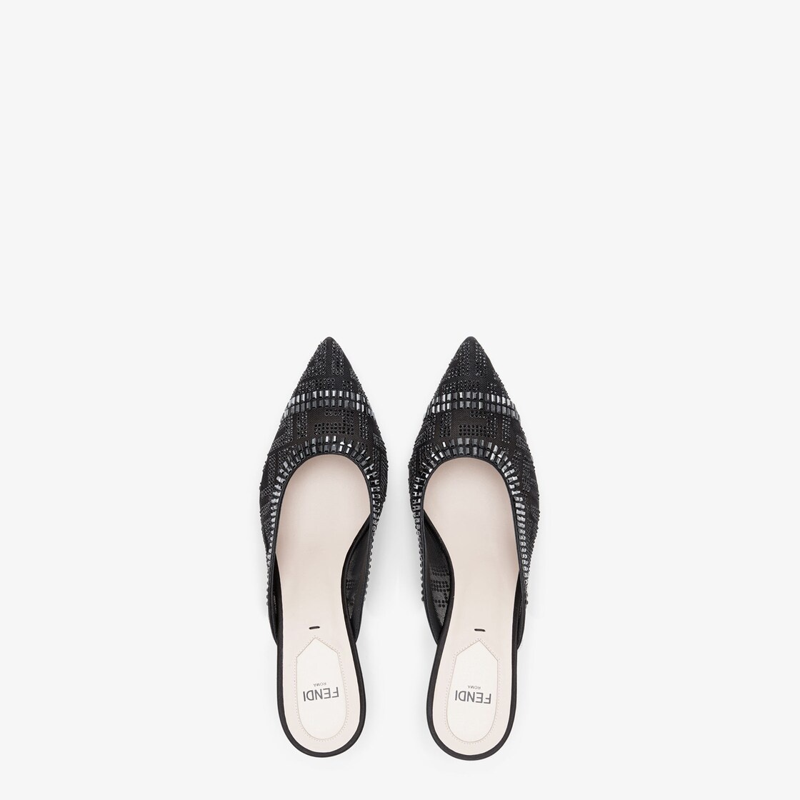 Black mesh medium-heel sabots with rhinestone embroidery - 4
