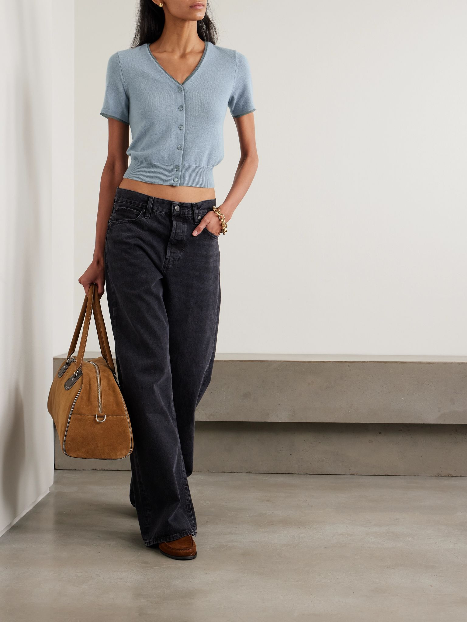 Cropped cashmere cardigan Blue - 2