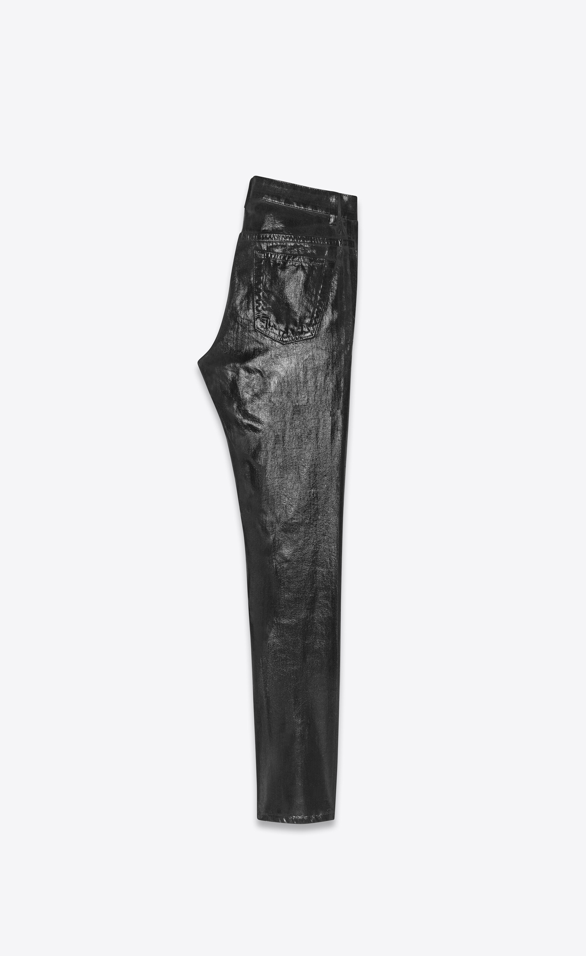 skinny jeans in shiny black vinyl denim - 6