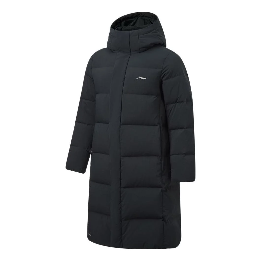Li-Ning Logo Printed Warm Long Down Jacket 'Black' AYMT107-1 - 1