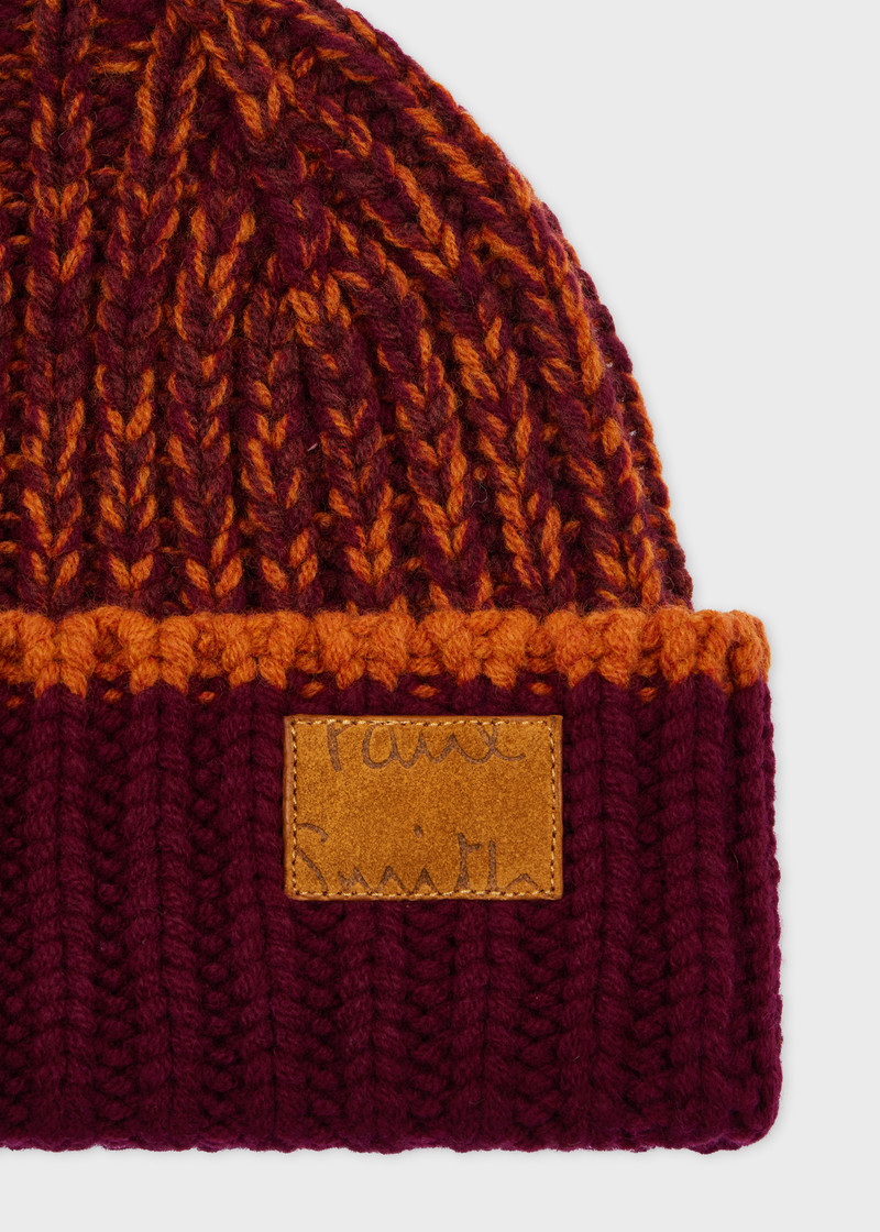 Paul Smith Lambswool Orange and Red Chunky Rib Beanie outlook