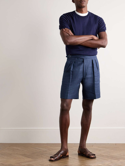 Ralph Lauren Straight-Leg Pleated Herringbone Linen and Silk-Blend Shorts outlook