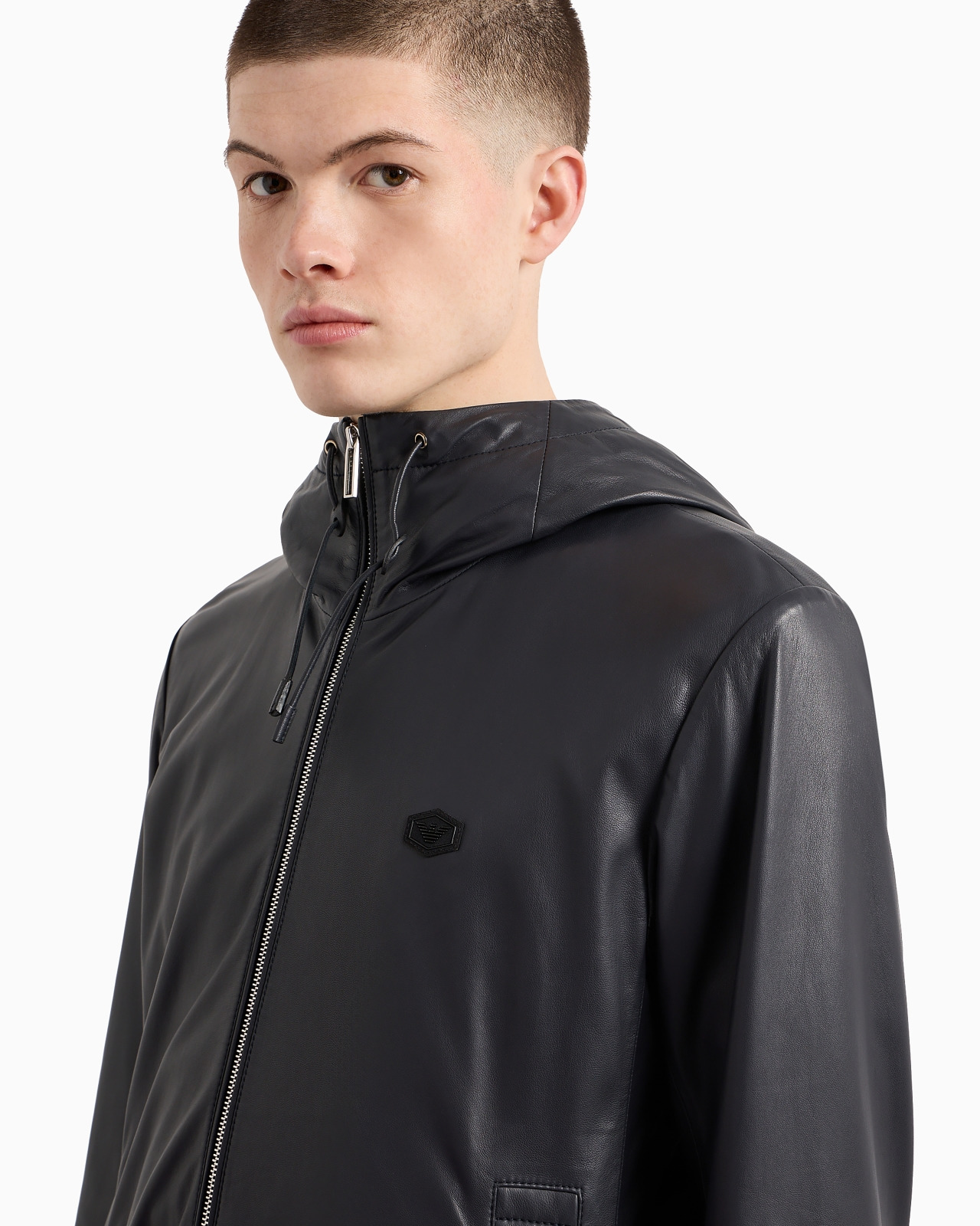 Hooded, semi-aniline nappa lambskin blouson with full-length zip - 5