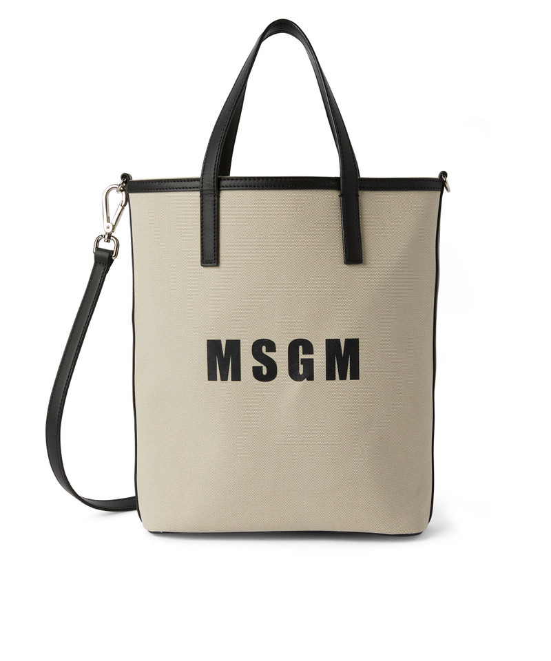 Canvas cotton mini tote bag with leather details 1