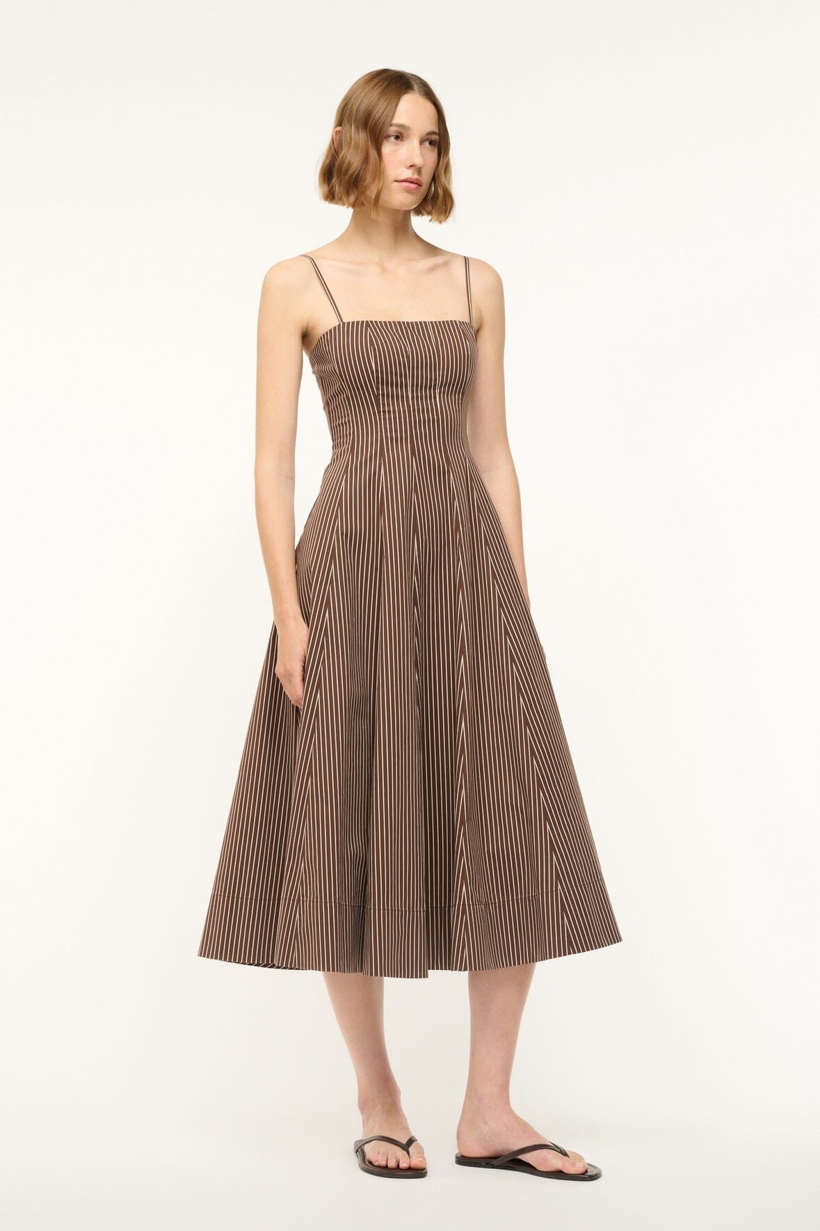 STAUD WYLIE DRESS DARK OAK MICRO STRIPE - 5