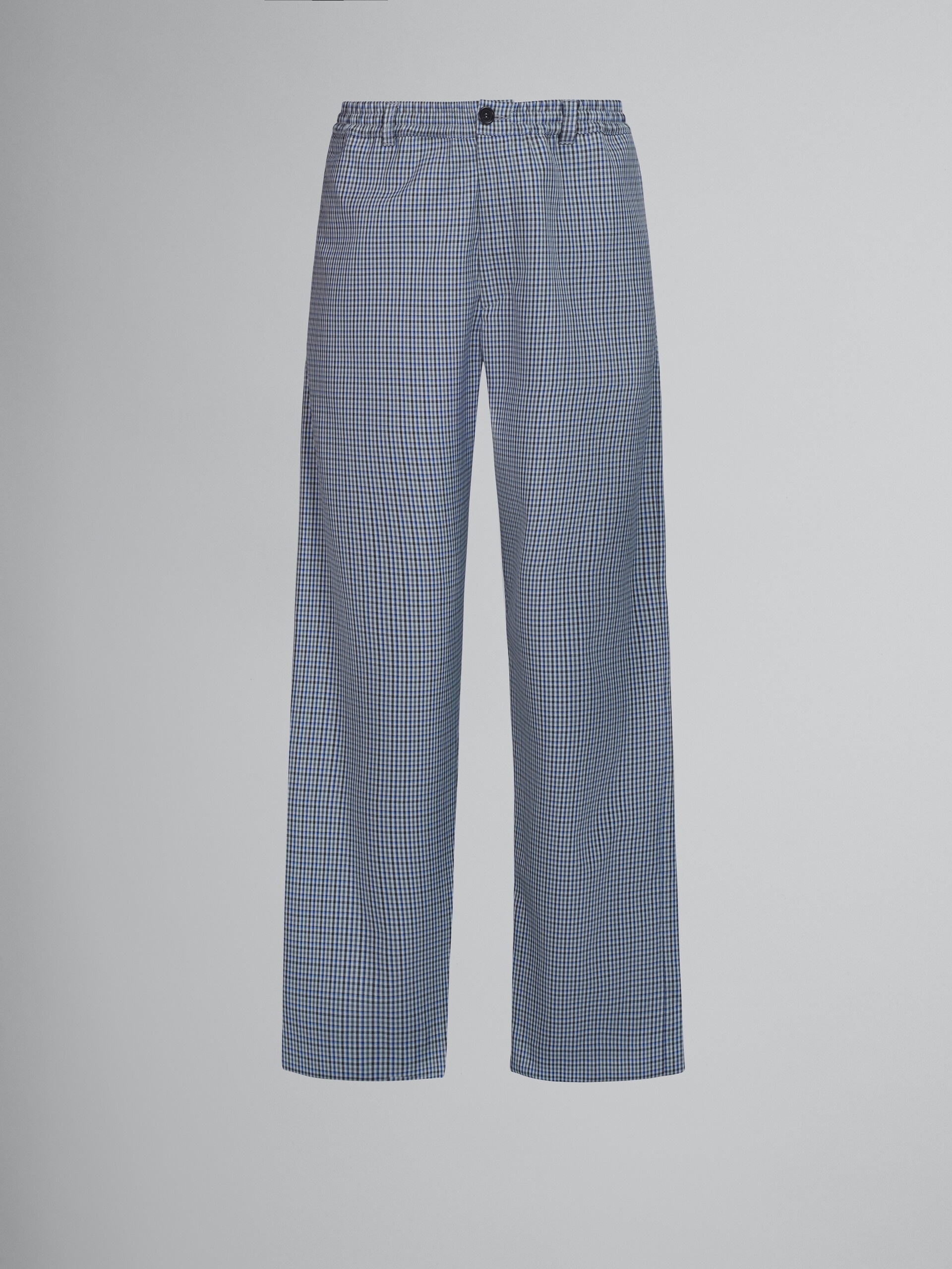 BLUE COMPACT WOOL TRACK PANTS WITH CHECKED MOTIF - 1